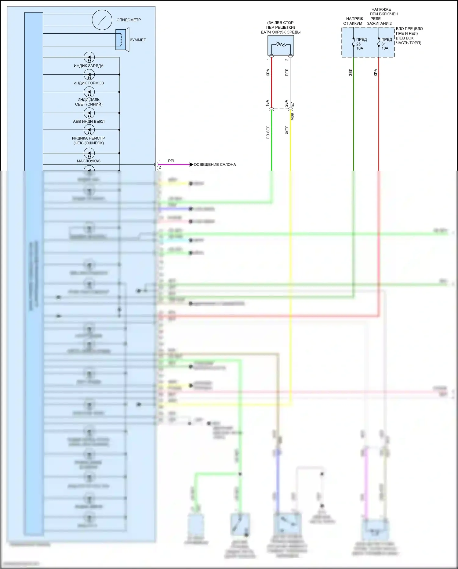 Kicks Nissan I (2016-2020): Электросхема приборной панели, ранний выпуск (1 из 2) 