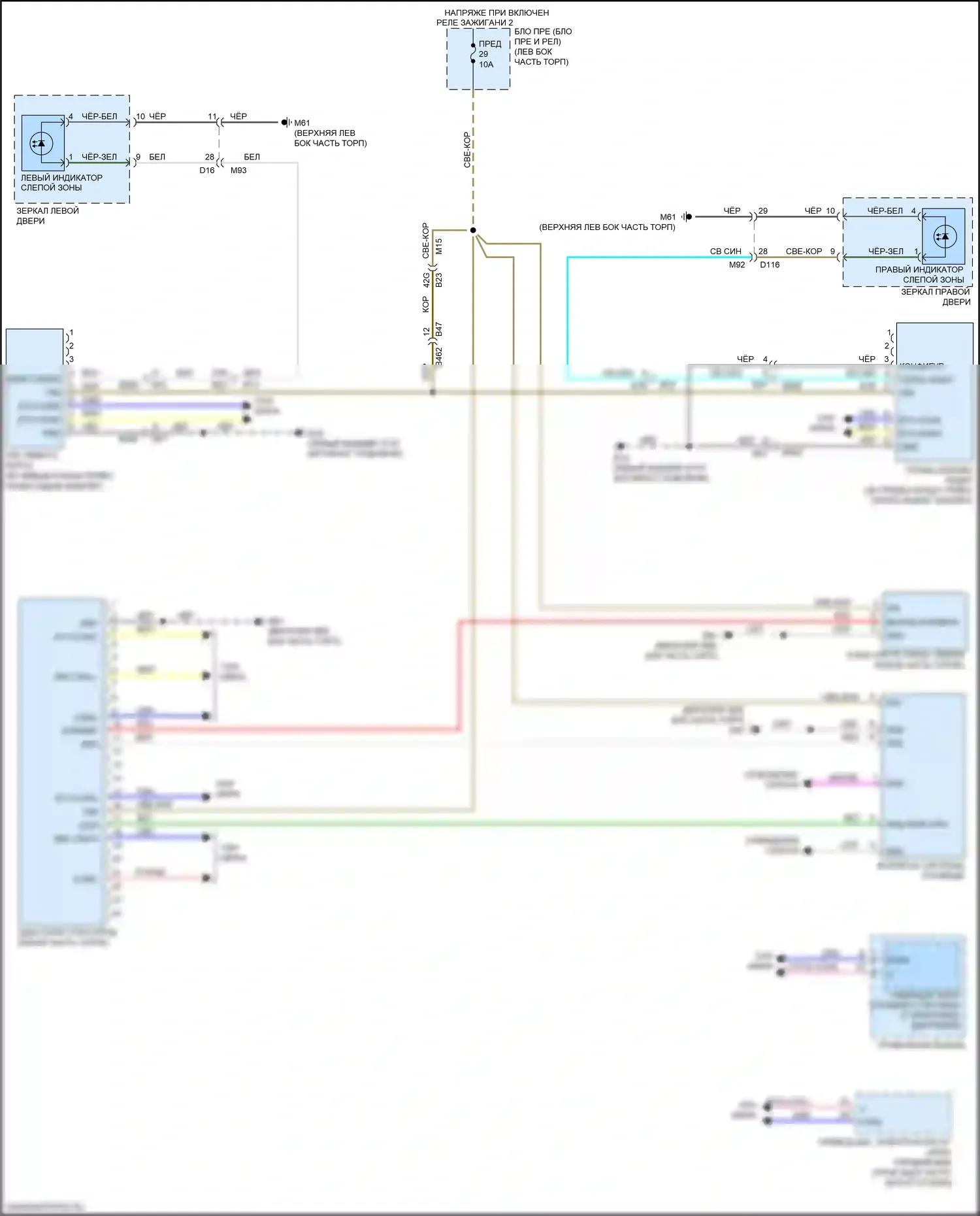 Kicks Nissan I (2016-2020): Электросхема мониторинга в слепой зоне 