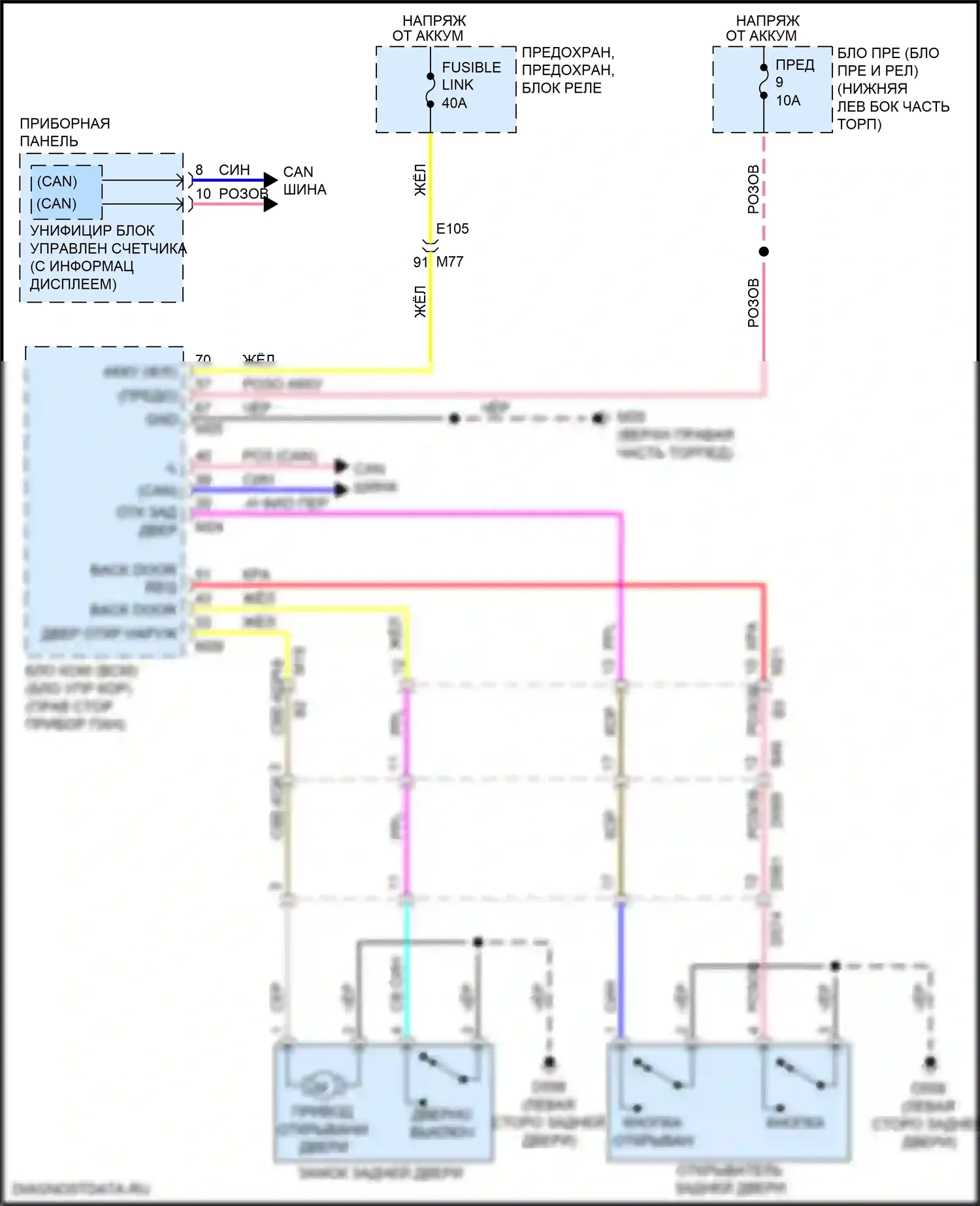 Leaf Nissan II (2017-2024): Электросхема устройства открывания задней двери 