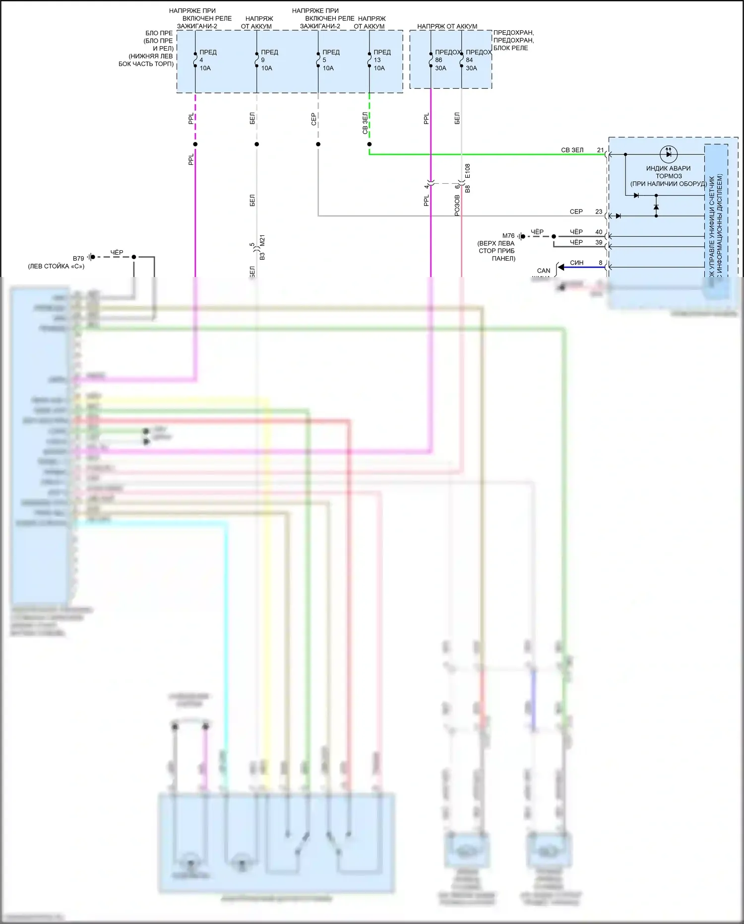 Leaf Nissan II (2017-2024): Электросхема блокировки селектора 