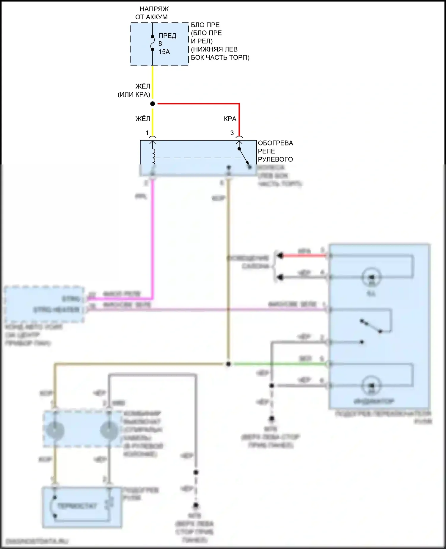 Leaf Nissan II (2017-2024): Электросхема рулевого колеса с подогревом 