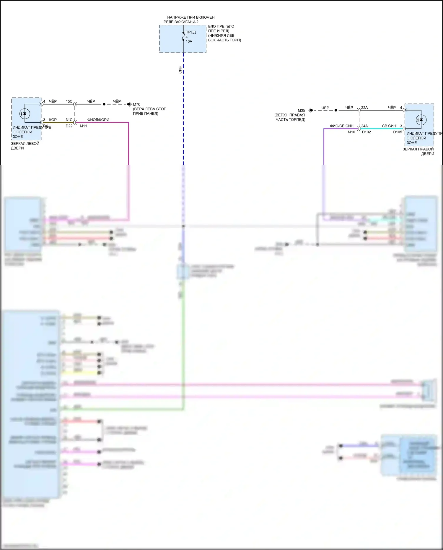 Leaf Nissan II (2017-2024): Электросхема мониторинга в слепой зоне 