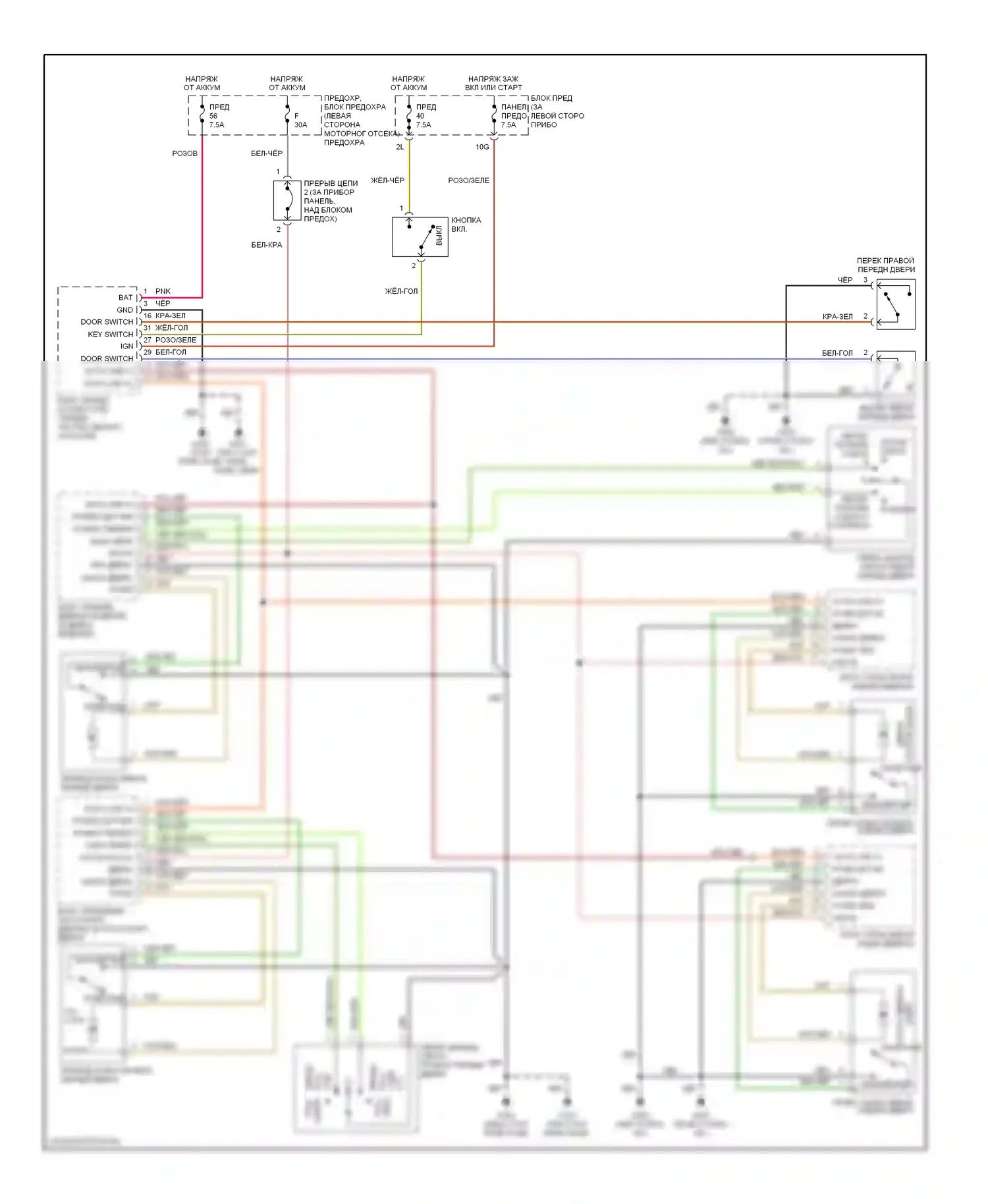 Maxima Nissan A32 (1994-2000): Электросхема замка силовой двери 