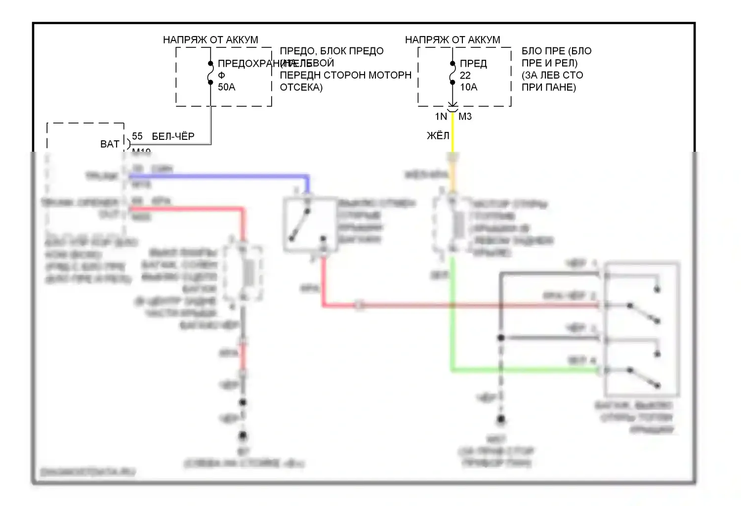 Maxima Nissan A33 (1999-2006): Электросхема открытия багажника и лючка топливного бака 