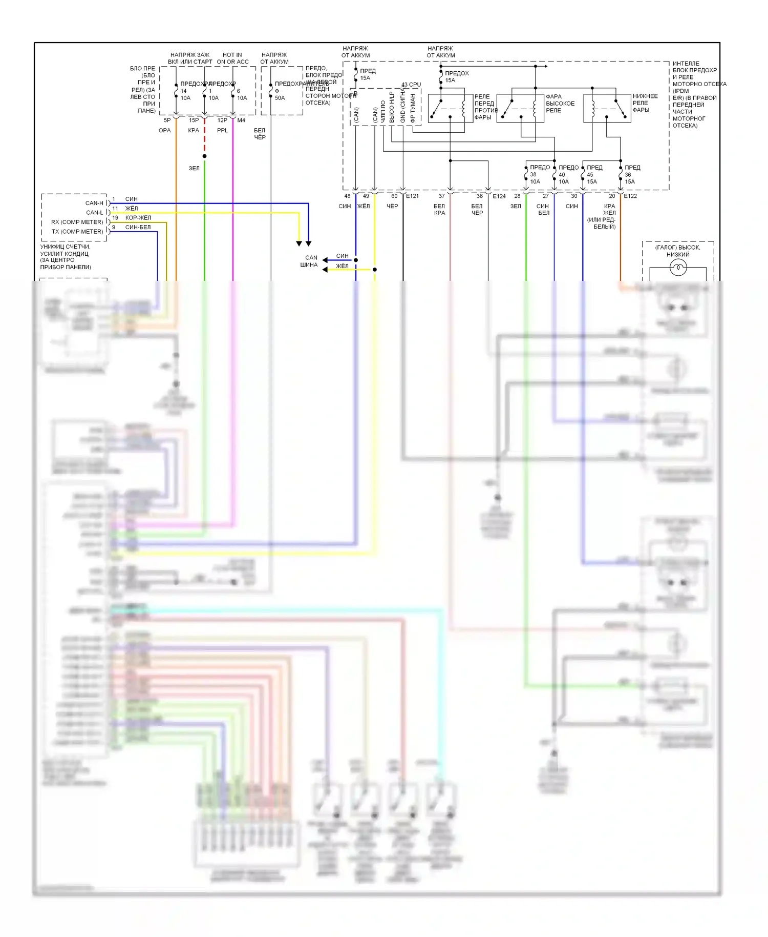 Maxima Nissan A33 (1999-2006): Электросхема фар, без дрели 