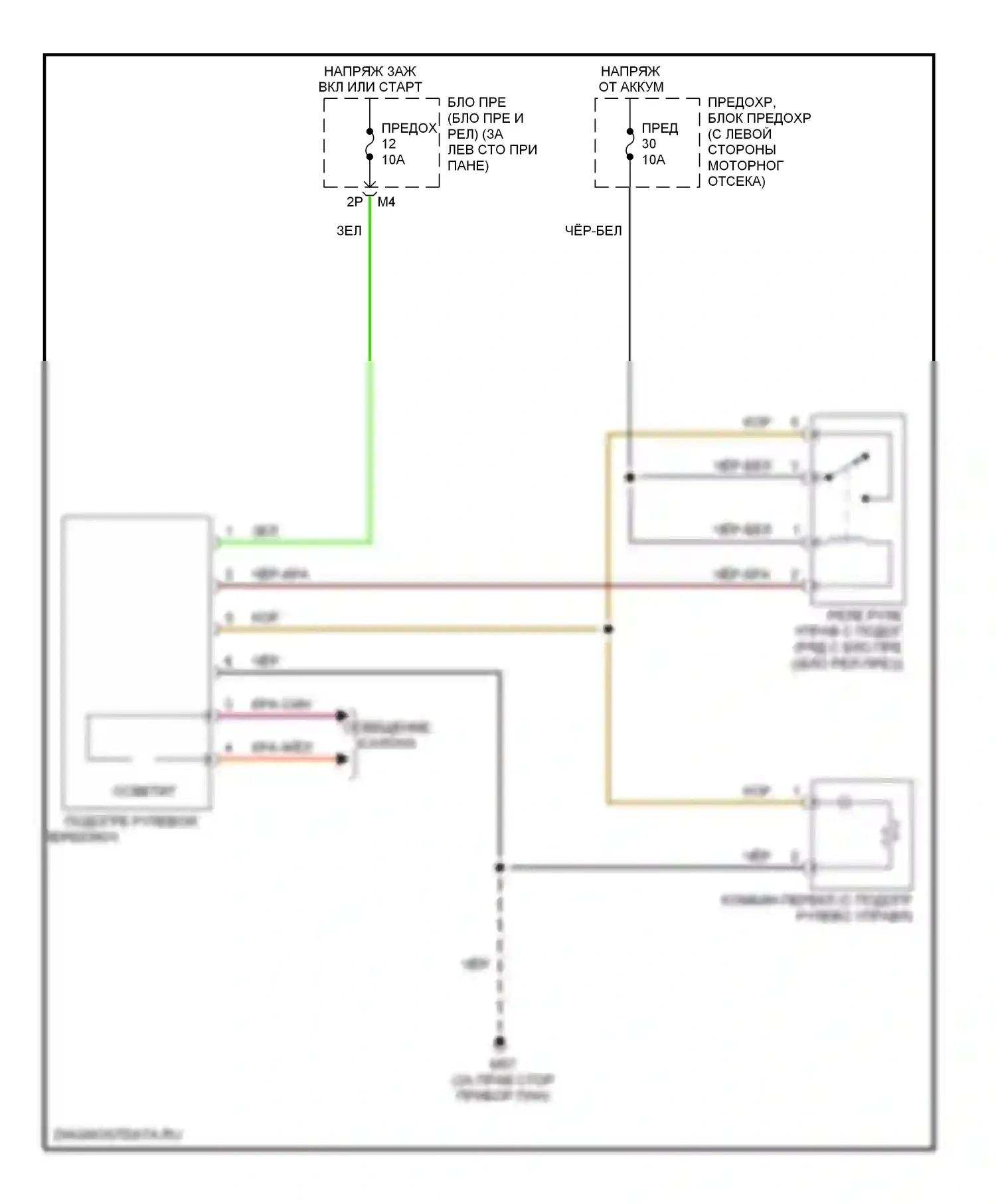 Maxima Nissan A33 (1999-2006): Электросхема рулевого колеса с подогревом 