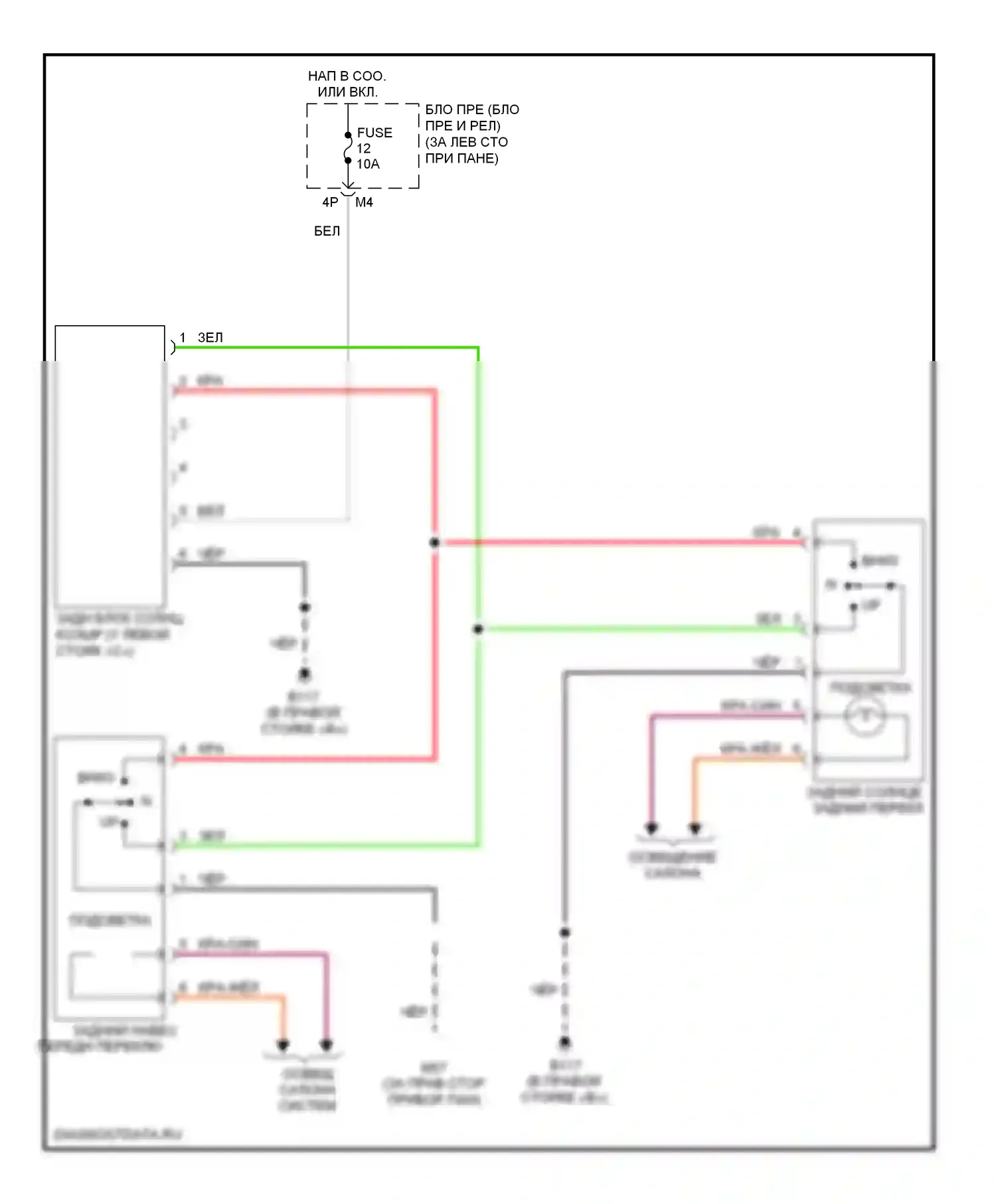 Maxima Nissan A33 (1999-2006): Электросхема солнцезащитного козырька заднего стекла 