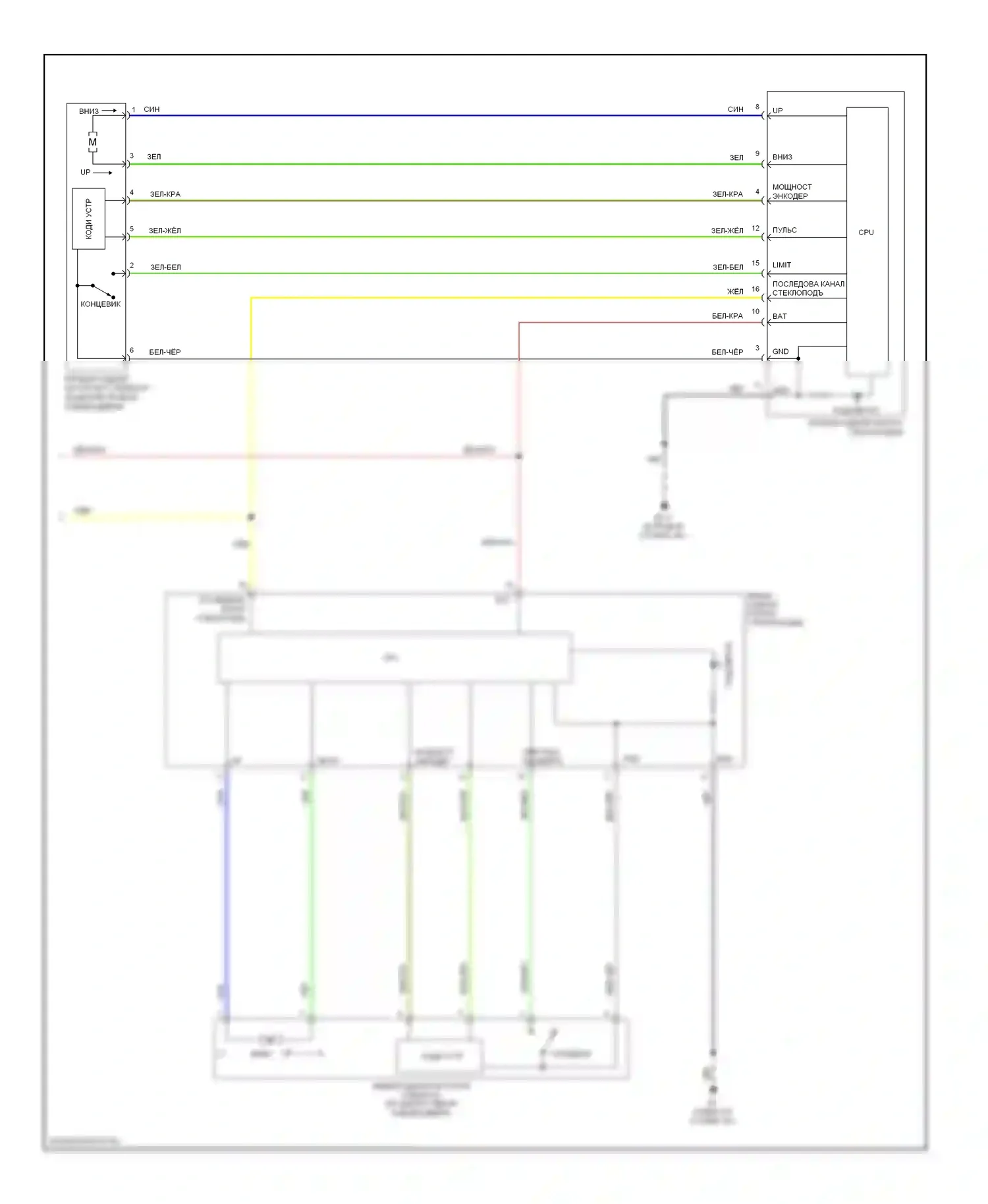 Maxima Nissan A33 (1999-2006): Электросхема стеклоподъемников с системой защиты от защемления на стороне водителя (2 из 2) 