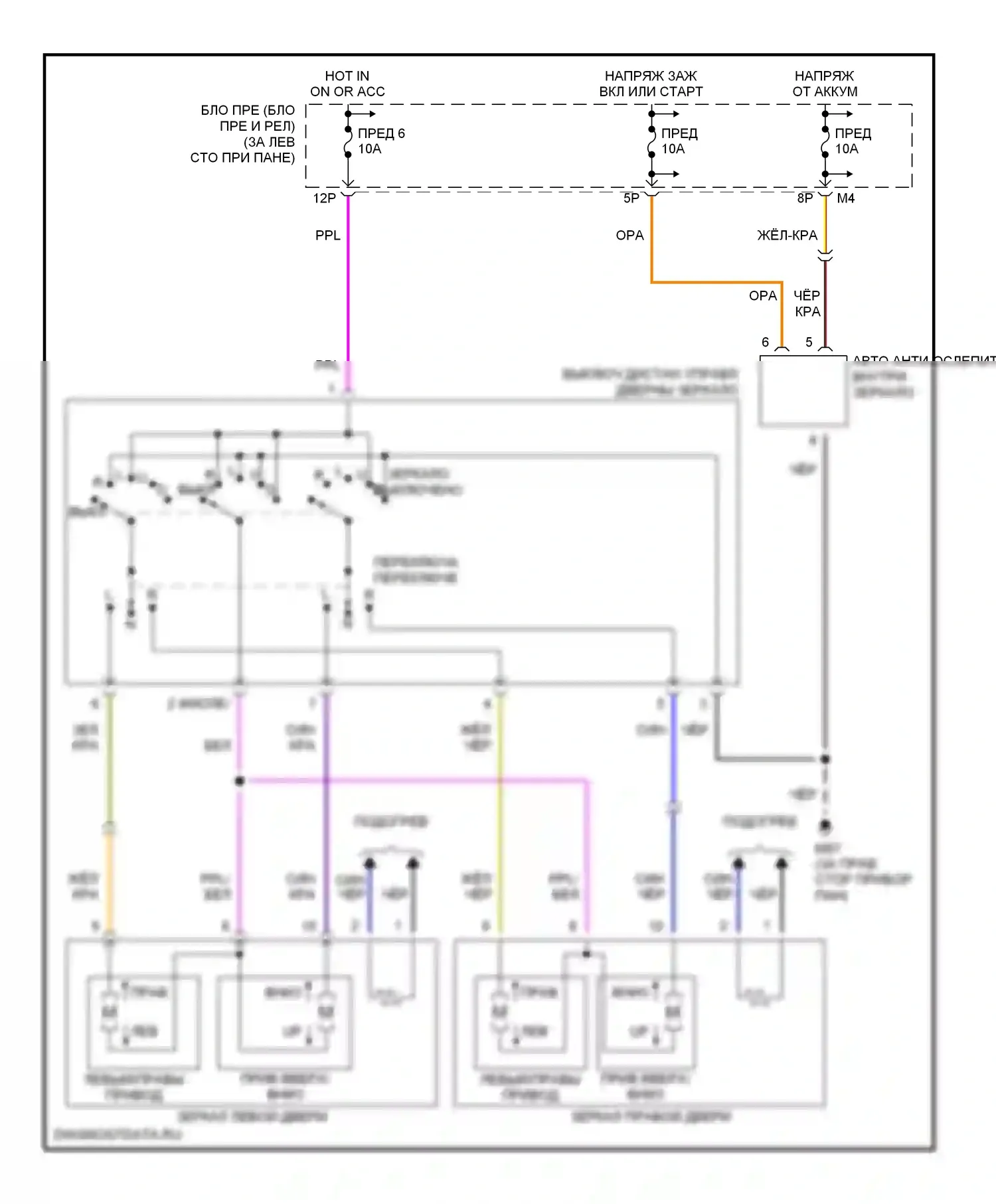 Maxima Nissan A33 (1999-2006): Электросхема управления зеркалами заднего вида 