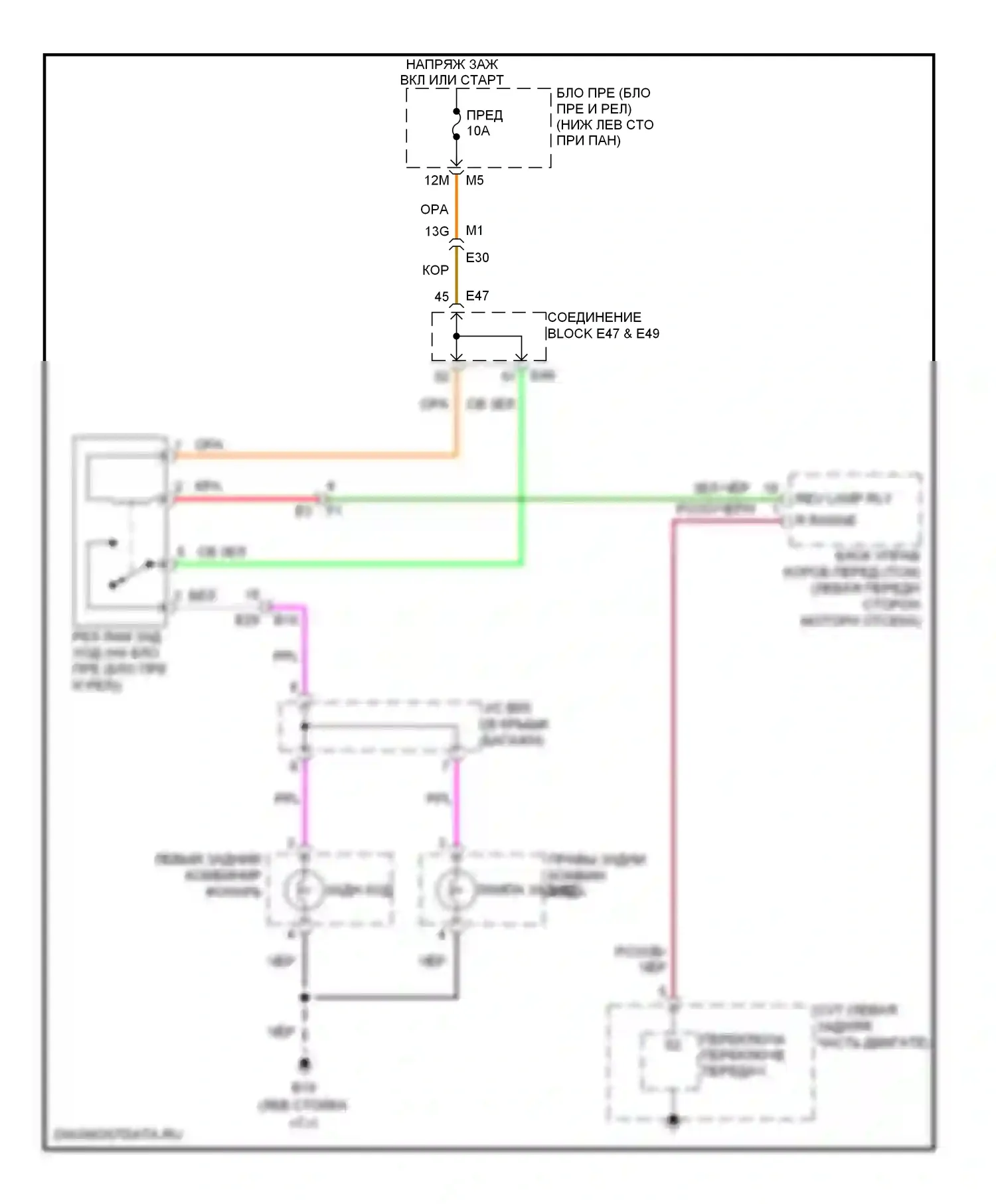 Maxima Nissan A35 (2008-2014): Электросхема фонарей заднего хода 