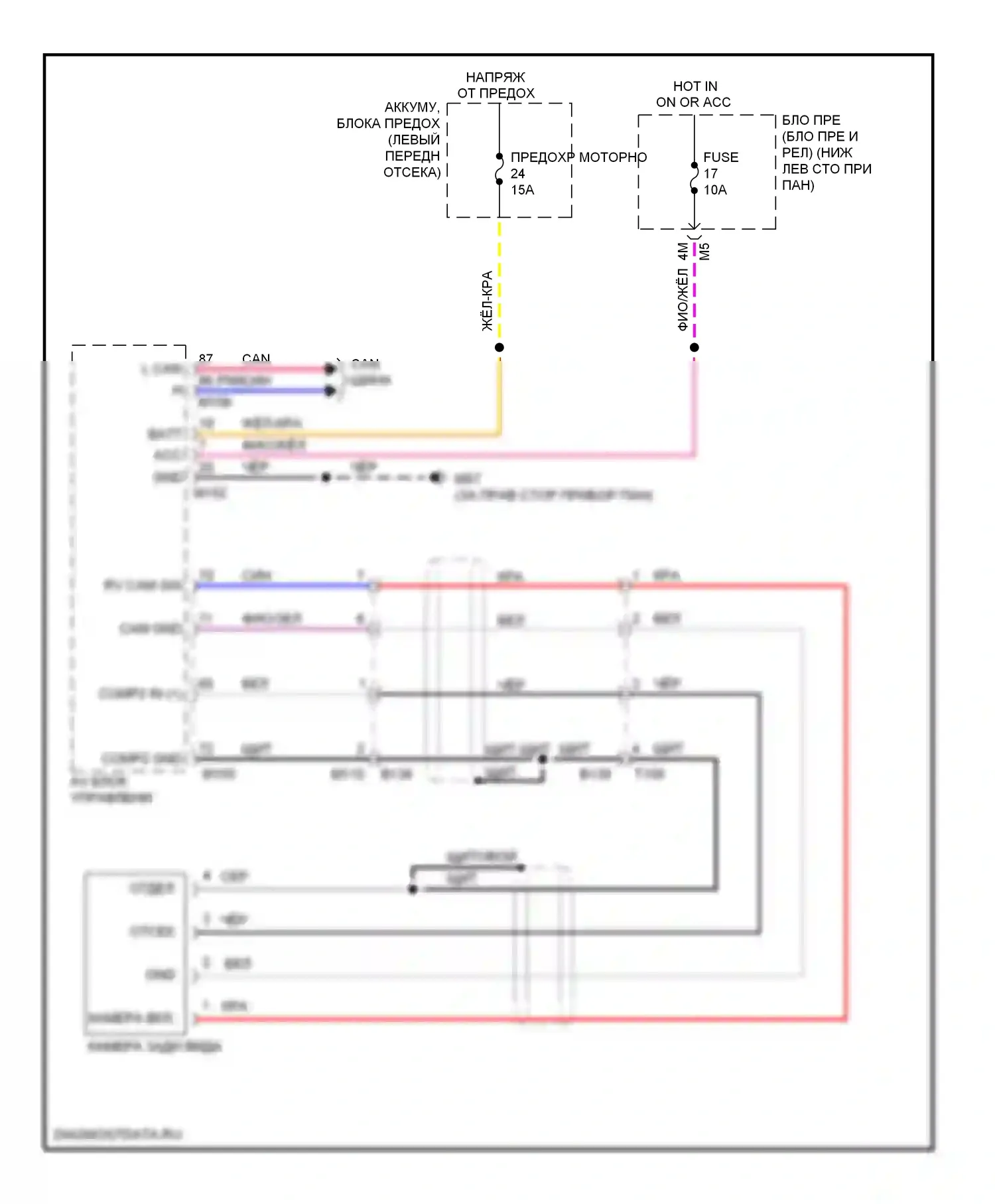 Maxima Nissan A35 (2008-2014): Электросхема камеры заднего вида, без навигации 