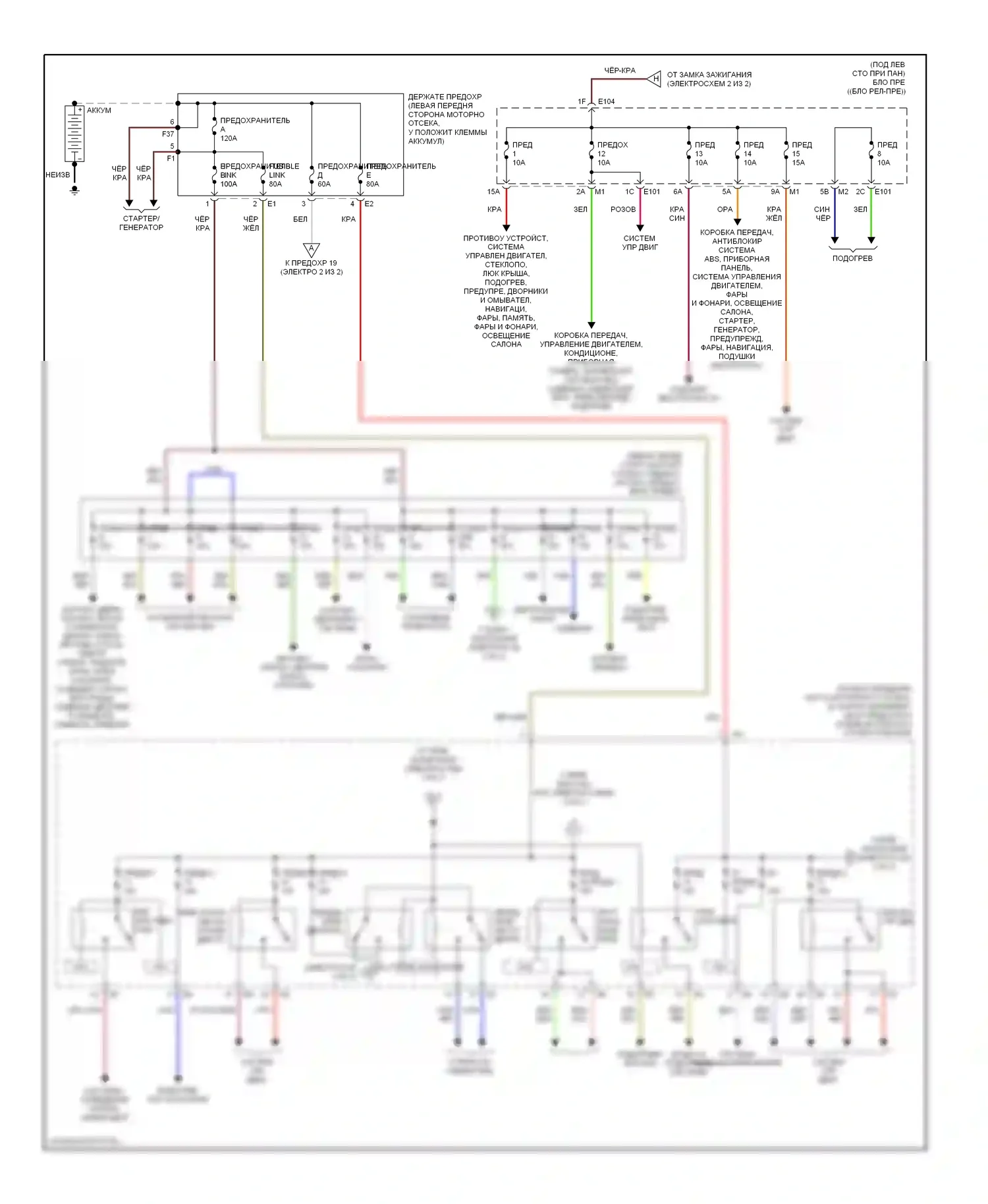 Murano Nissan Z50 (2002-2008): Электросхема блока предохранителей реле (1 из 2) 