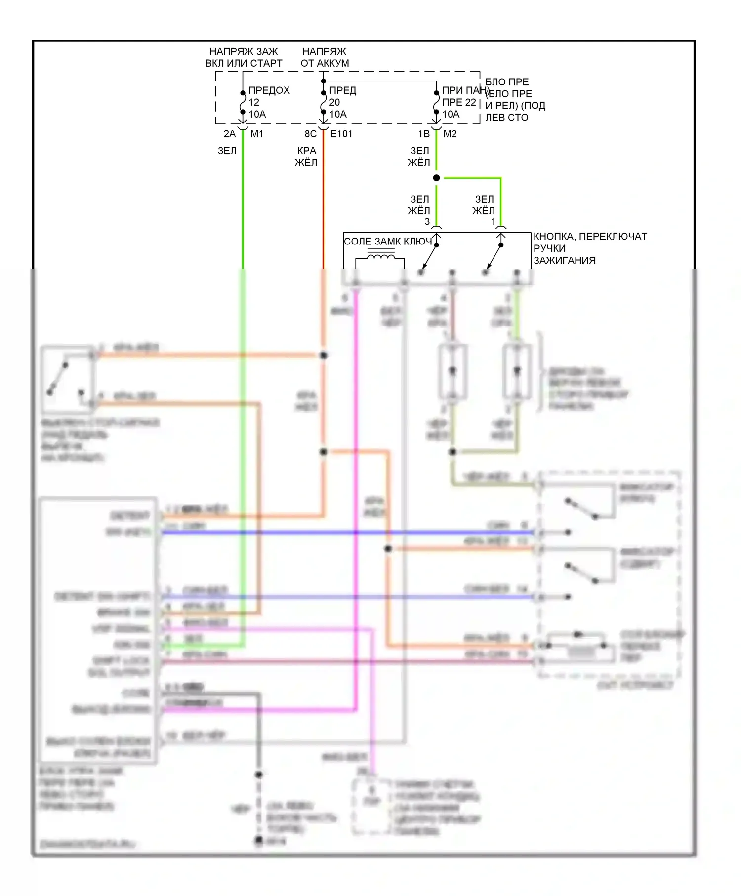 Murano Nissan Z50 (2002-2008): Электросхема блокировки селектора, с интеллектуальным ключевым блоком 