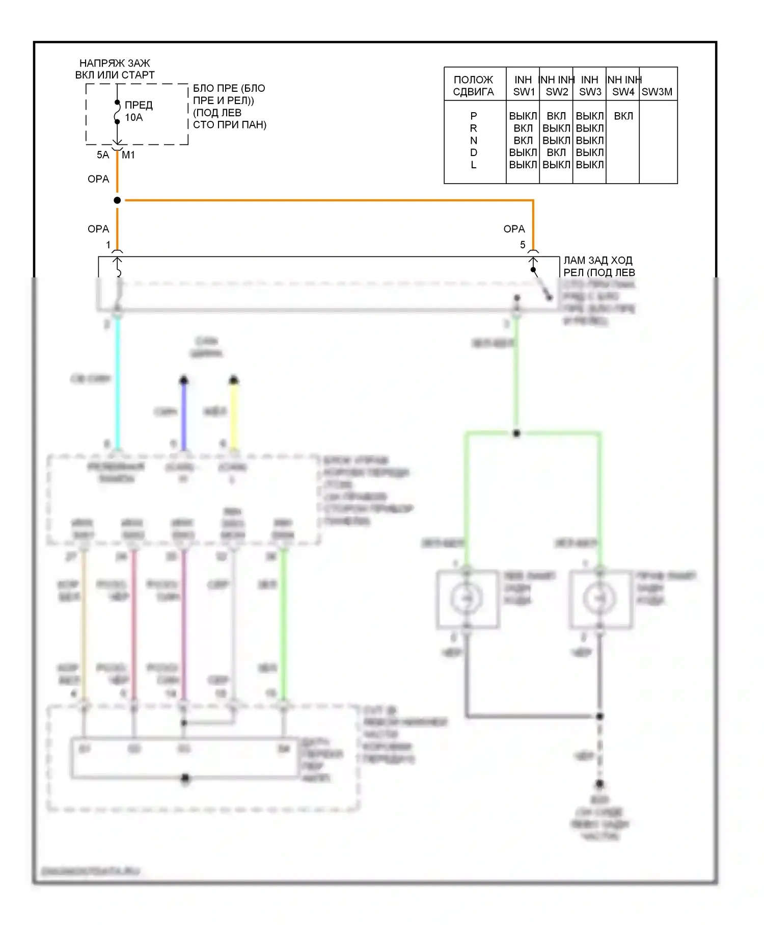 Murano Nissan Z50 (2002-2008): Электросхема фонарей заднего хода 