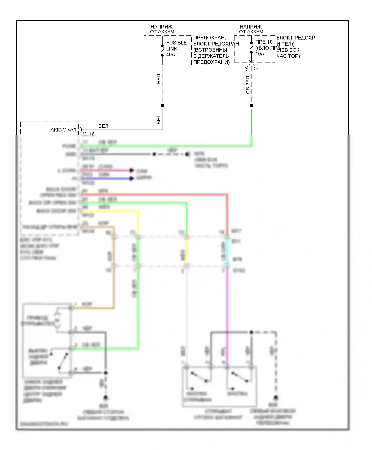 Murano Nissan Z51 рестайлинг 2 (2011-2015): Электросхема задней двери, без автоматической задней двери 