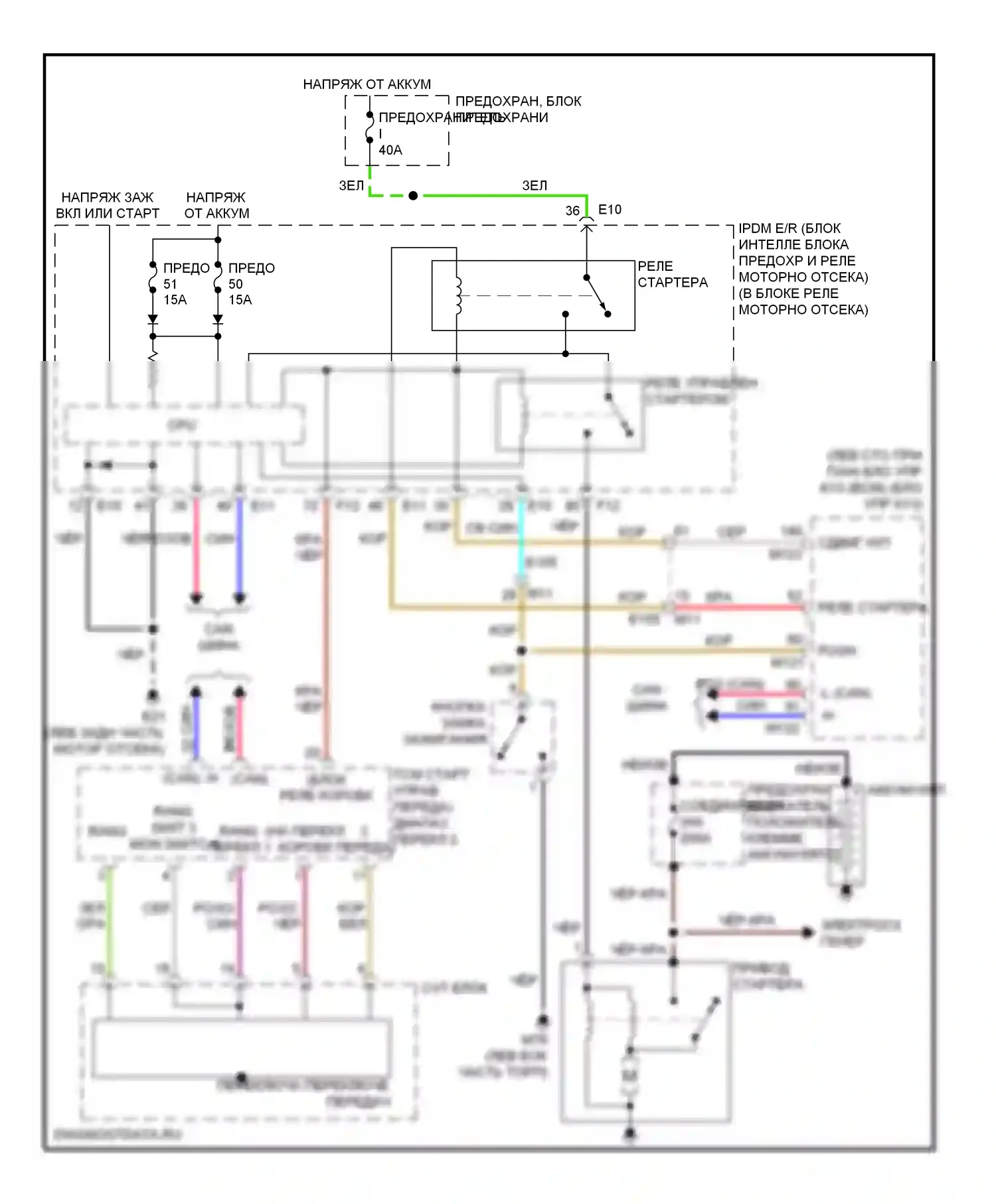 Murano Nissan Z51 рестайлинг 2 (2011-2015): Электросхема стартера 