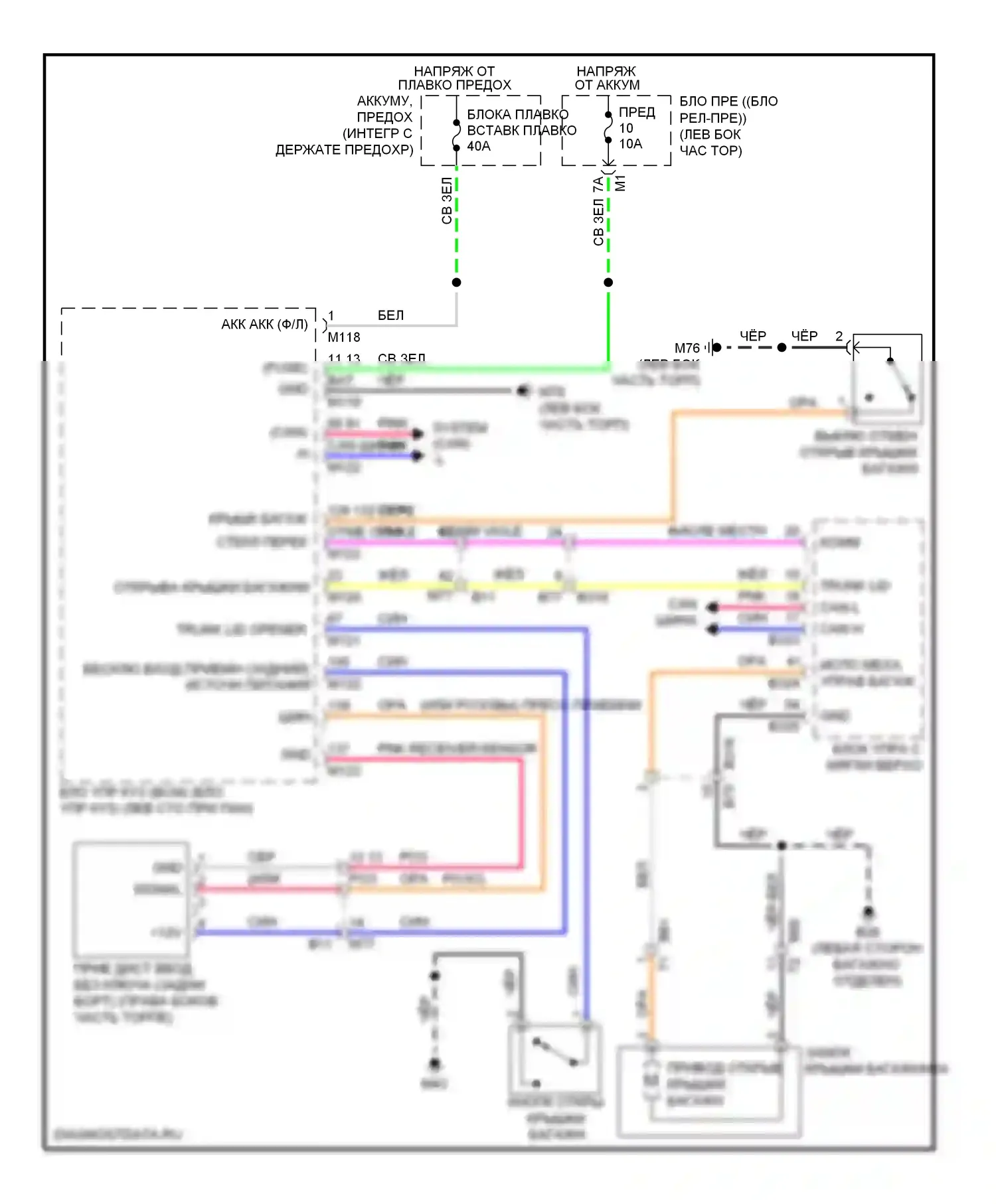 Murano Nissan Z51 рестайлинг (2010-2012): Электросхема разъединения багажника 