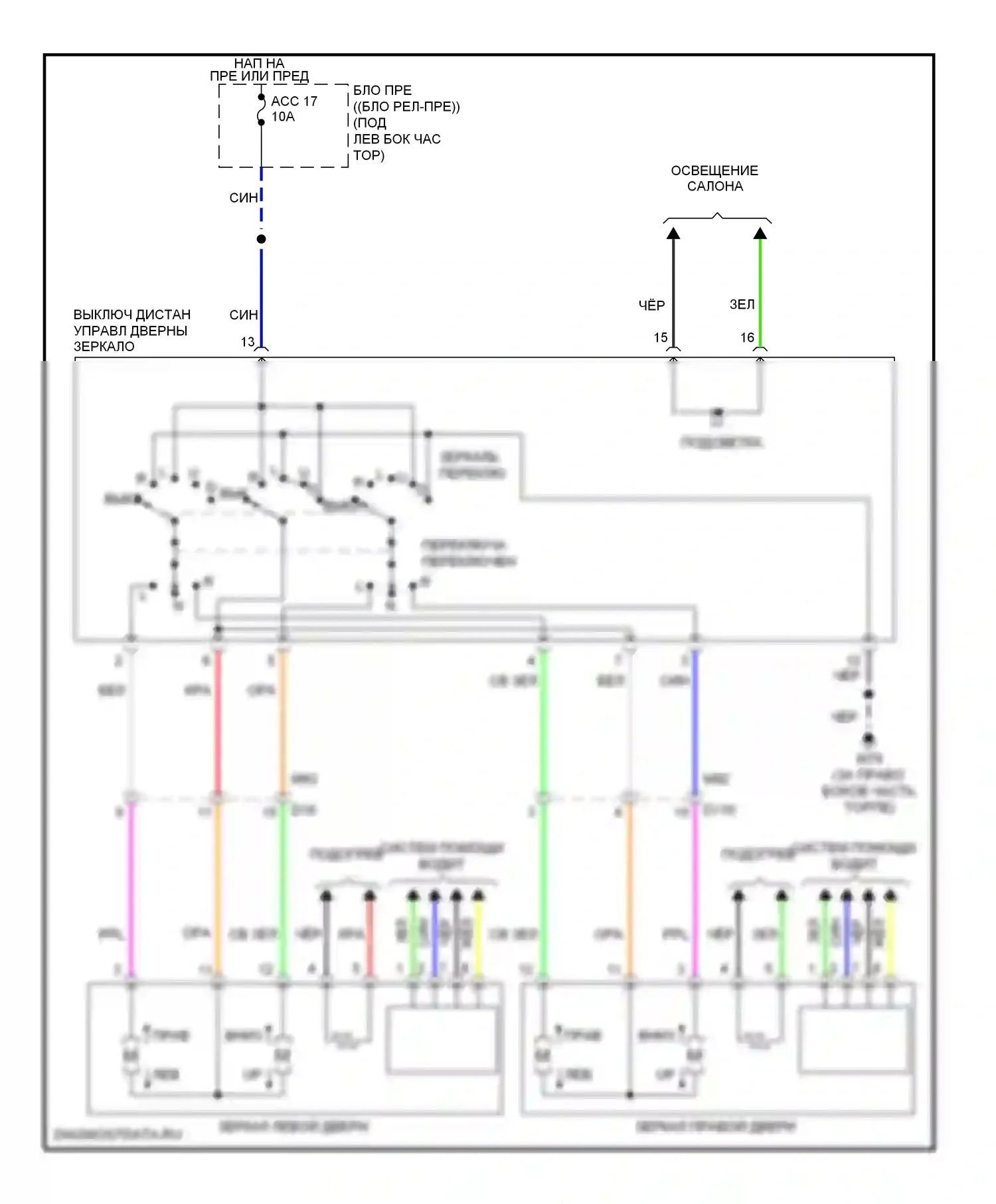 Note Nissan E12 (2012-2016): Электросхема управления зеркалами заднего вида 