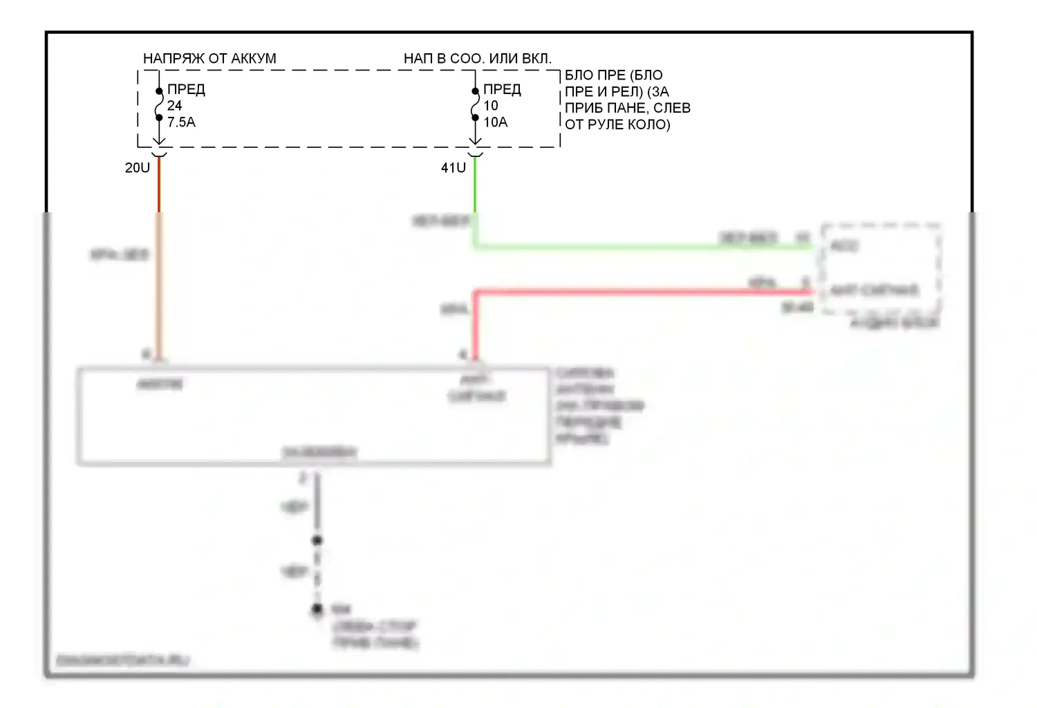 Pathfinder Nissan II (1995-2004): Электросхема силовой антенны 