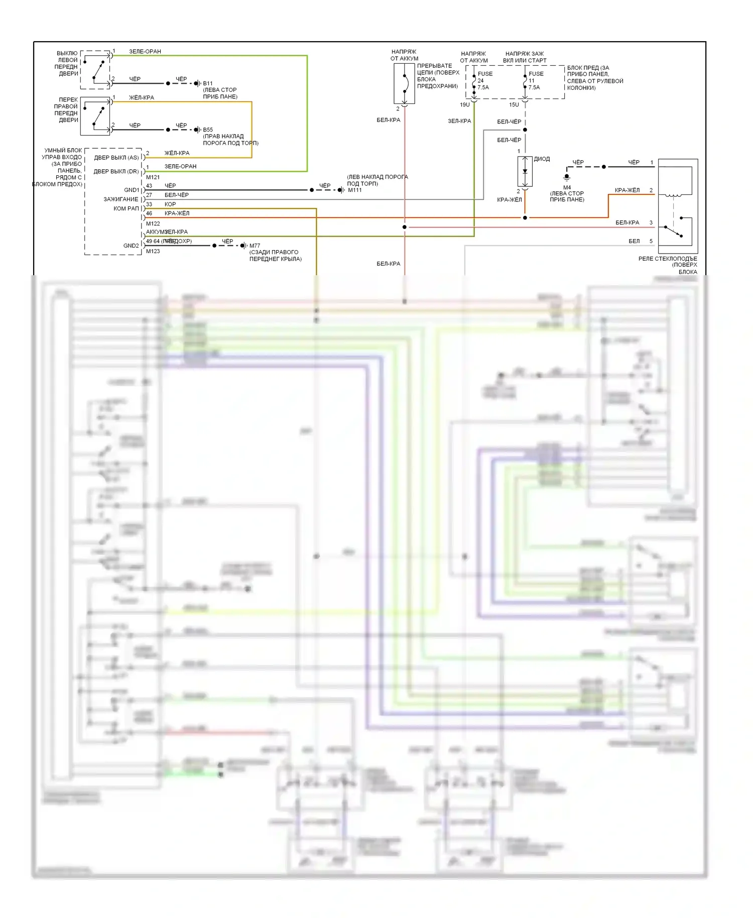 Pathfinder Nissan II (1995-2004): Электросхема стеклоподъемника 