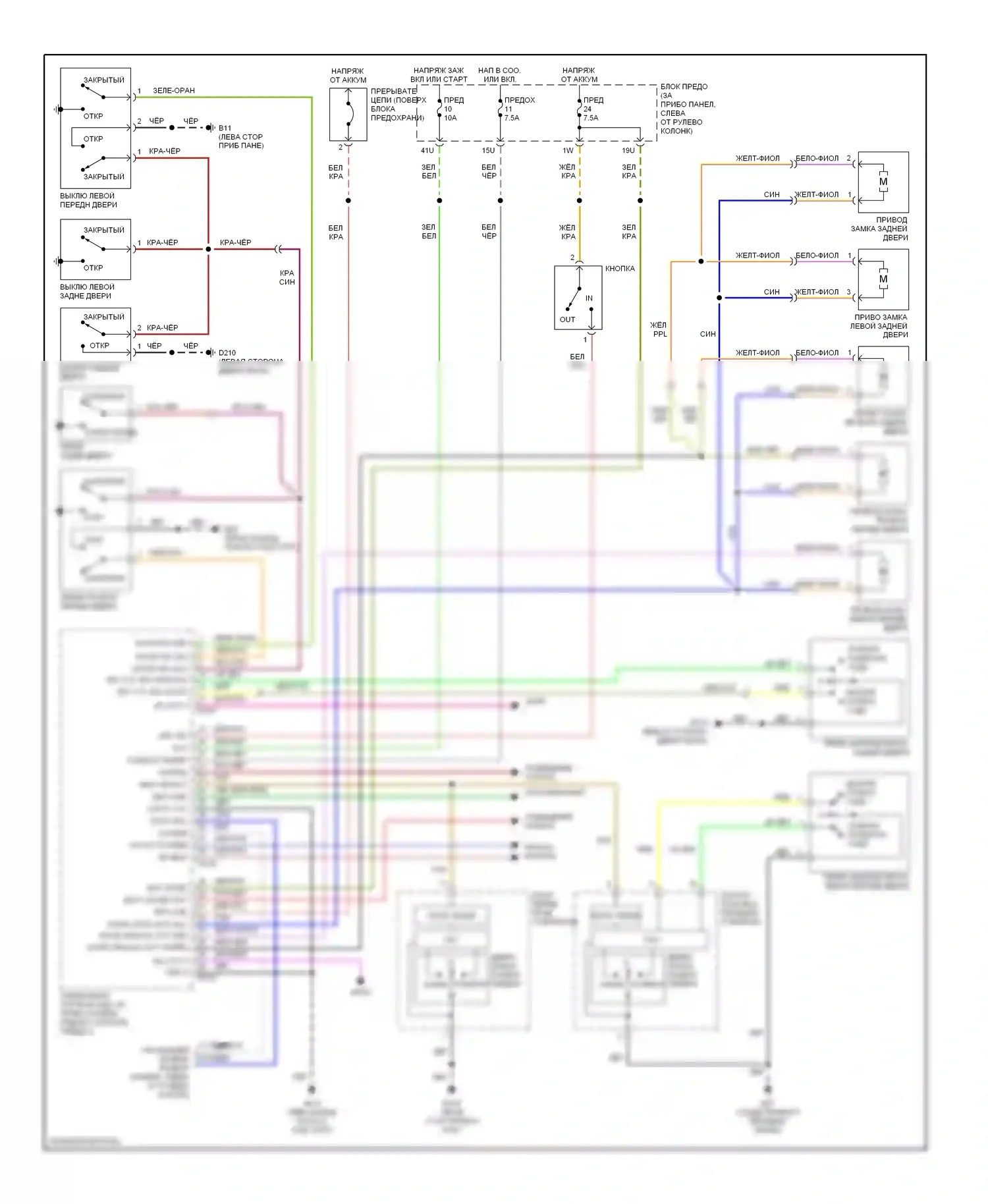 Pathfinder Nissan II (1995-2004): Электросхема замка силовой двери 