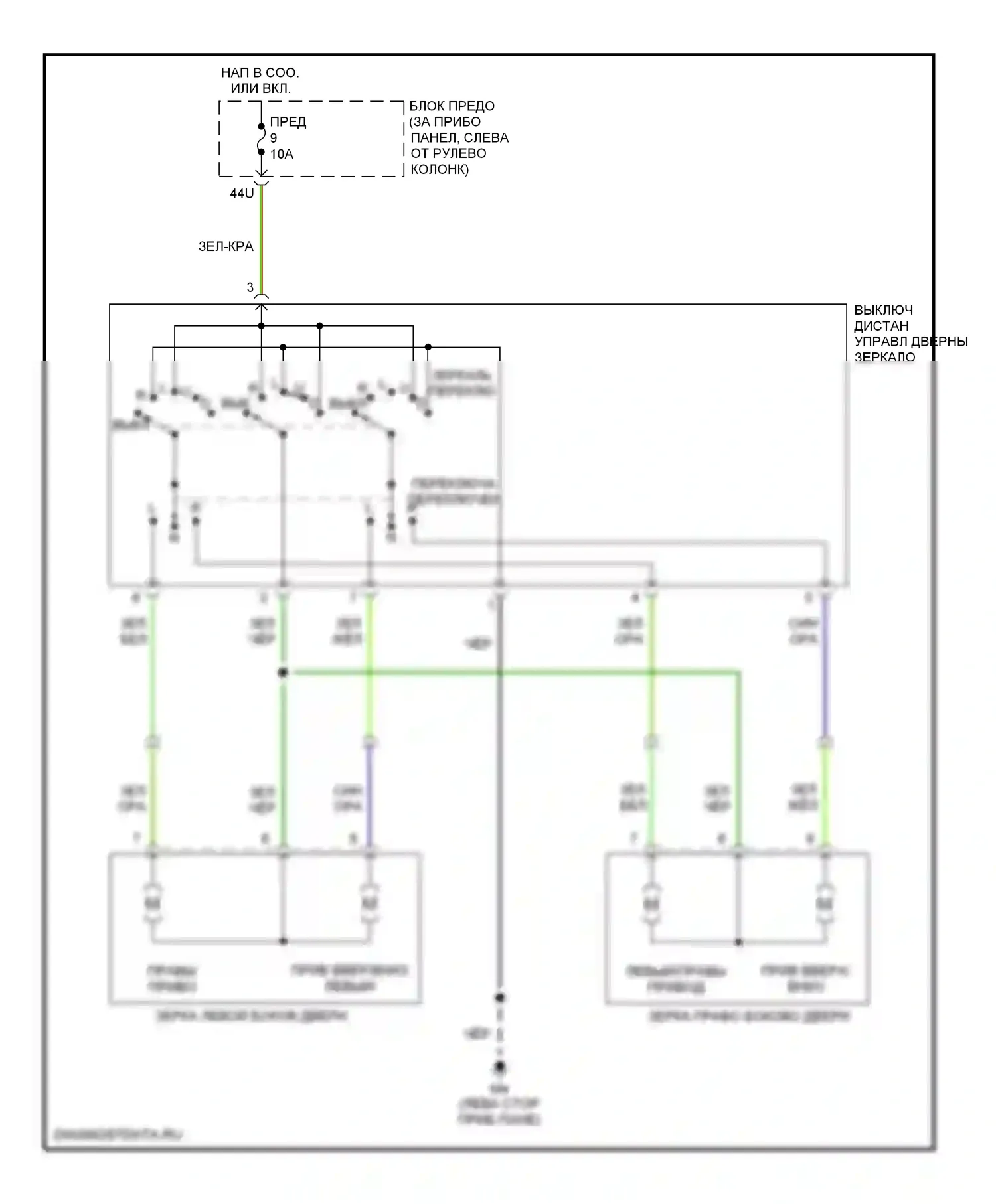Pathfinder Nissan II (1995-2004): Электросхема силового зеркала 