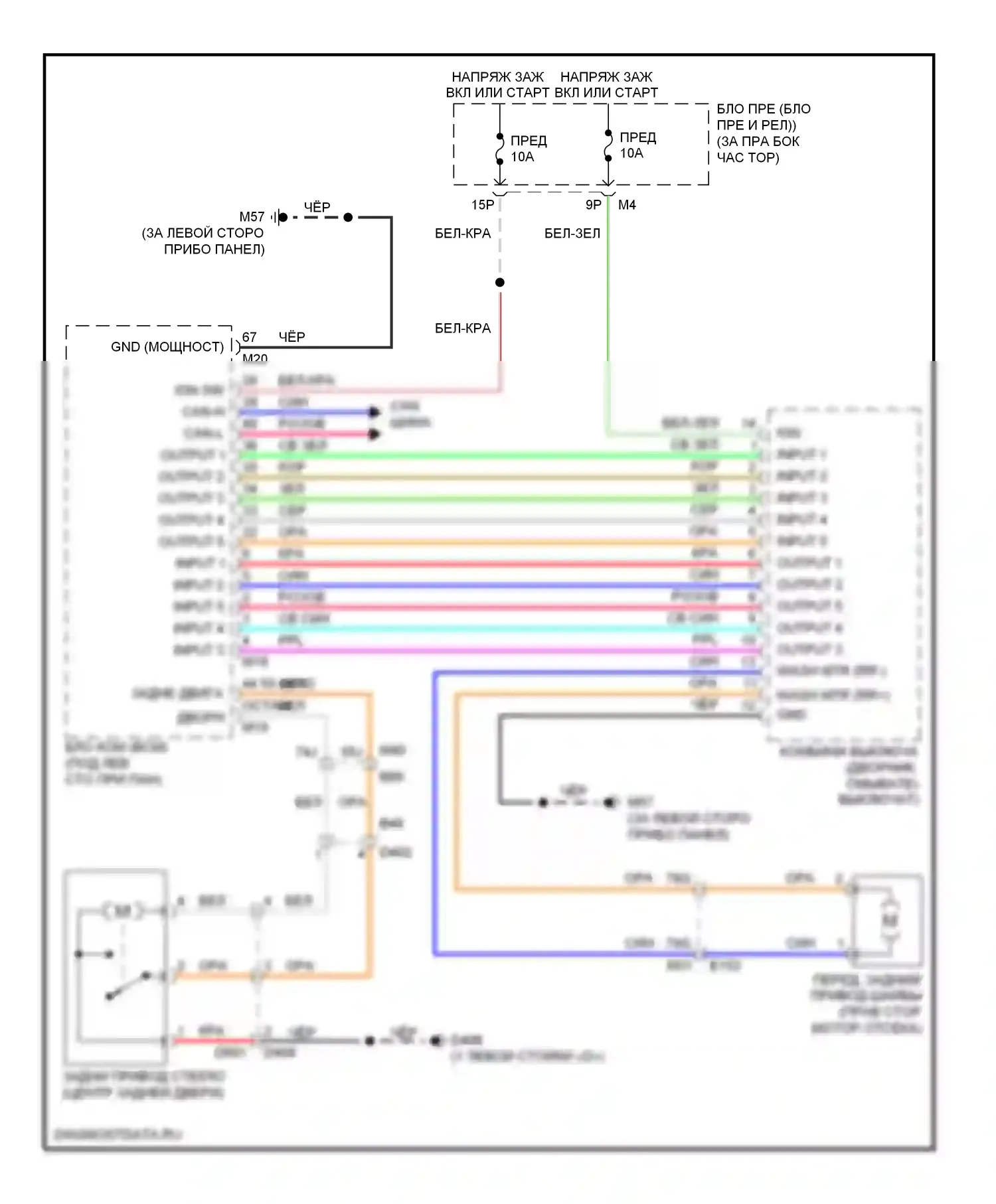 Pathfinder Nissan III рестайлинг (2010-2014): Электросхема задних дворников и омывателей 