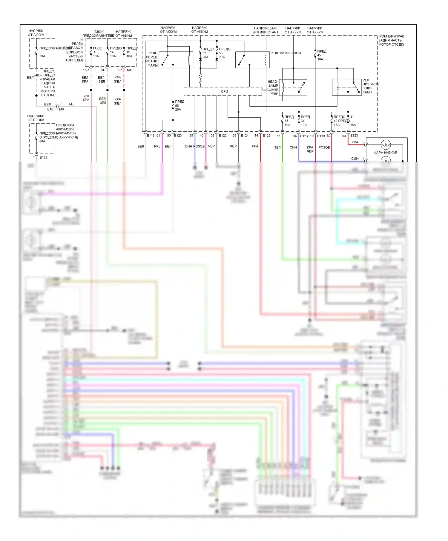 Pathfinder Nissan III рестайлинг (2010-2014): Электросхема фар, с дрелью 