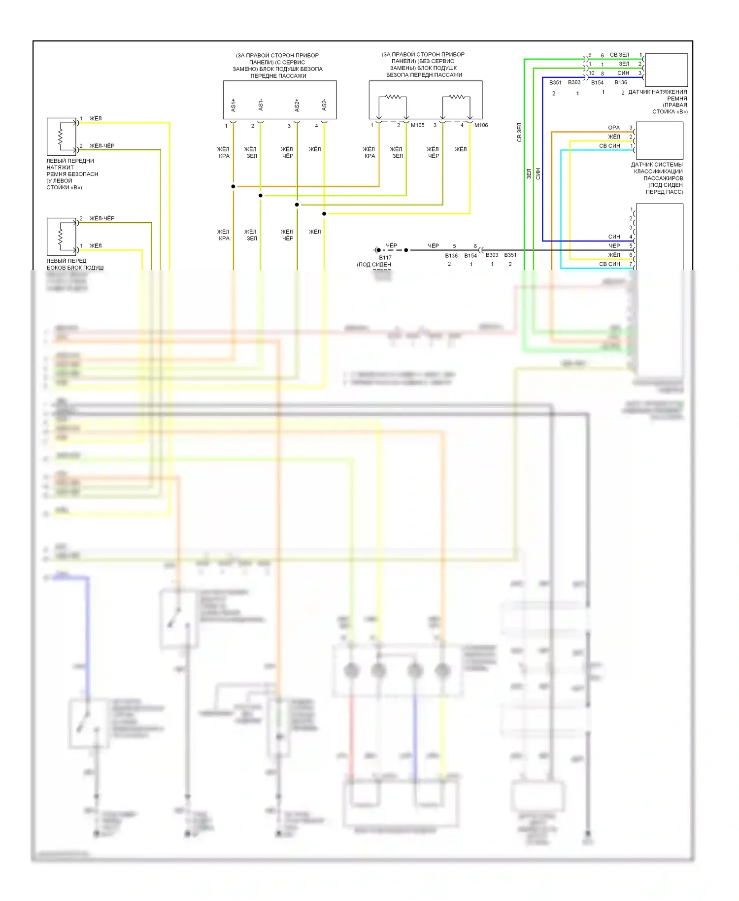 Pathfinder Nissan III рестайлинг (2010-2014): Электросхема подушек безопасности (2 из 2) 