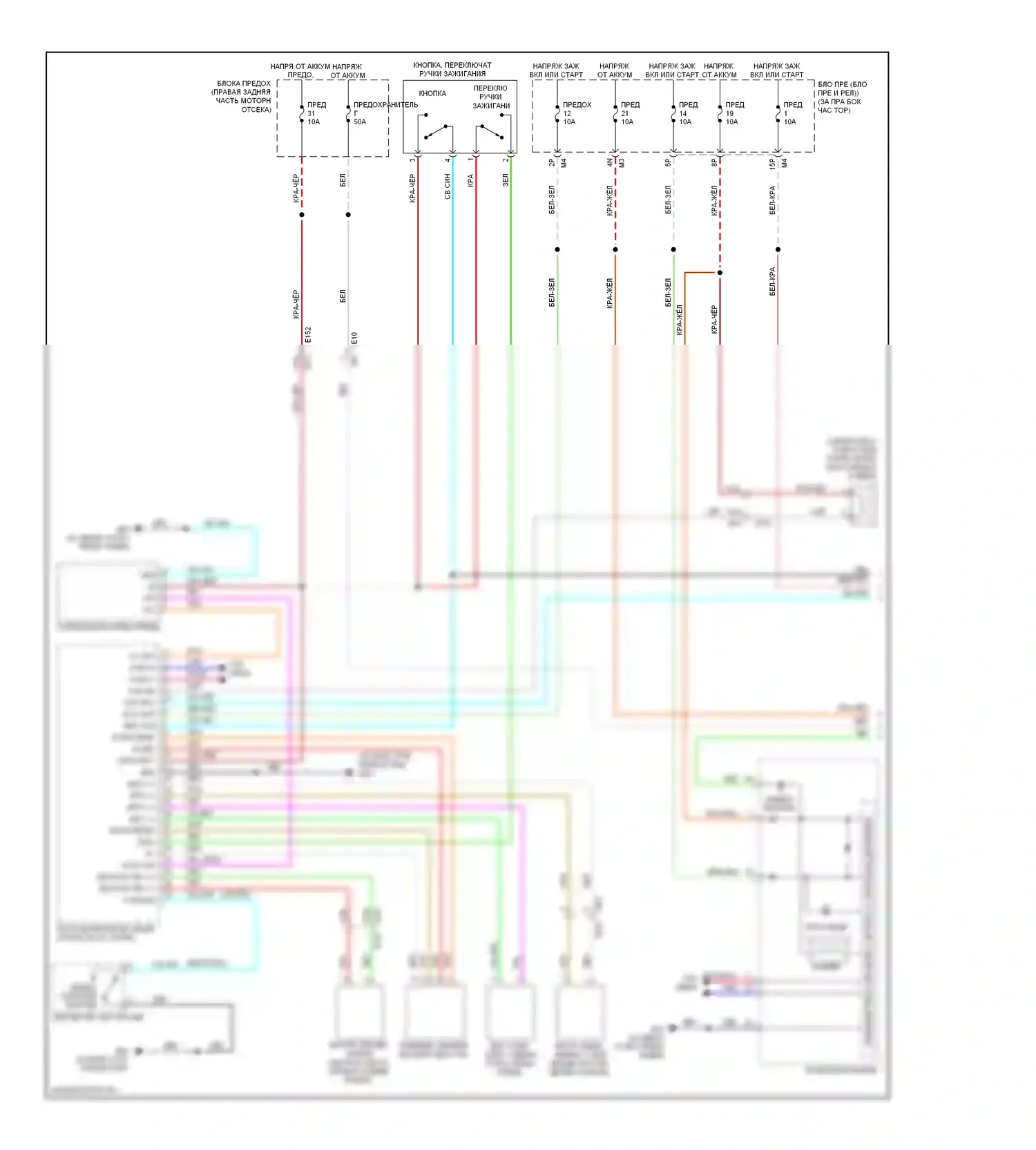 Pathfinder Nissan III рестайлинг (2010-2014): Электросхема с защитой от взлома, с интеллектуальным ключевым блоком (1 из 2) 