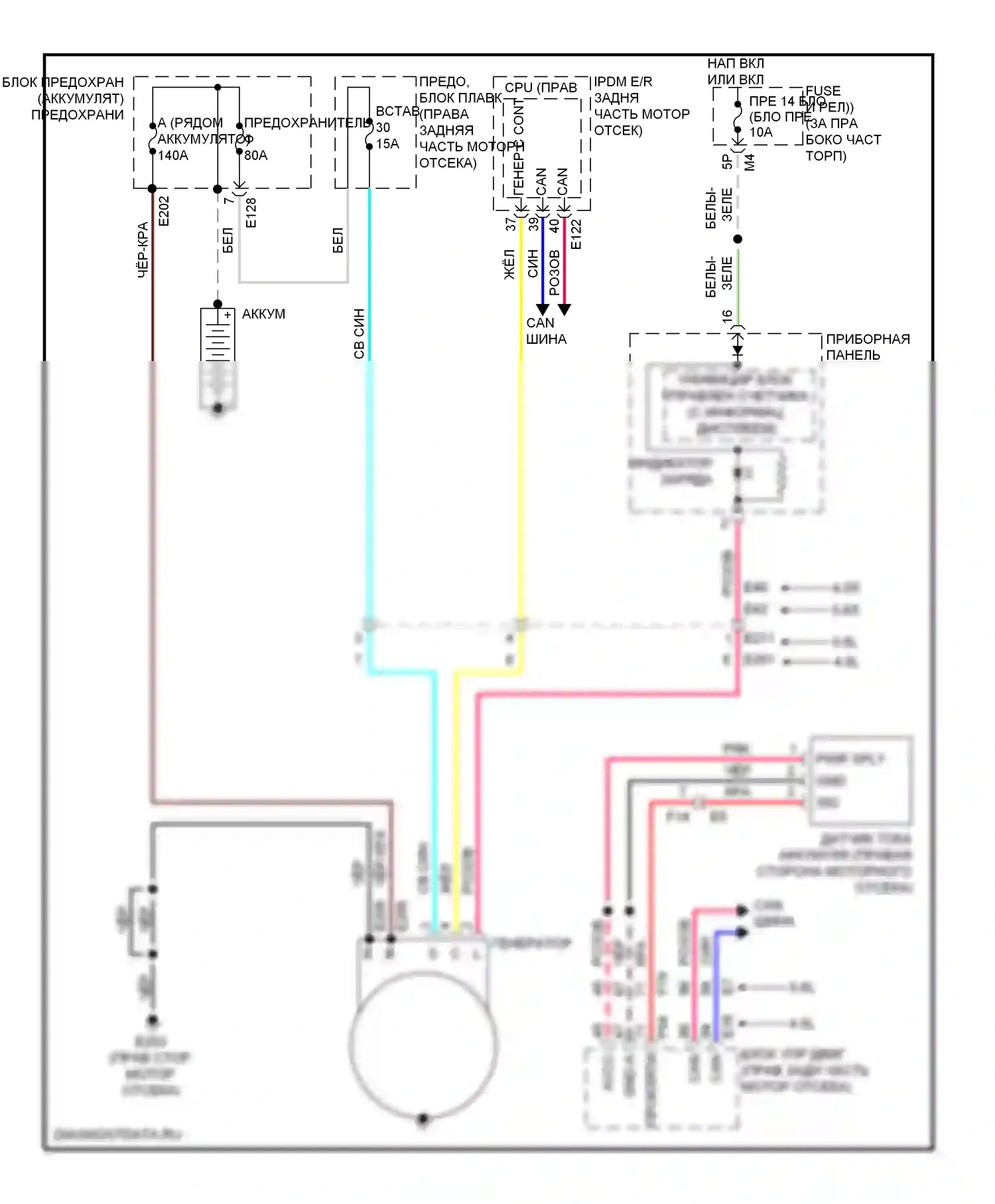 Pathfinder Nissan III рестайлинг (2010-2014): Электросхема генератора 