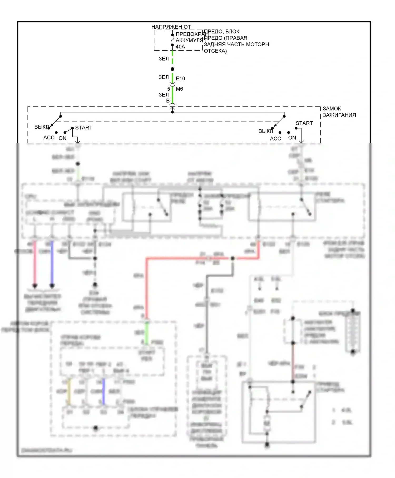 Pathfinder Nissan III рестайлинг (2010-2014): Электросхема стартера 