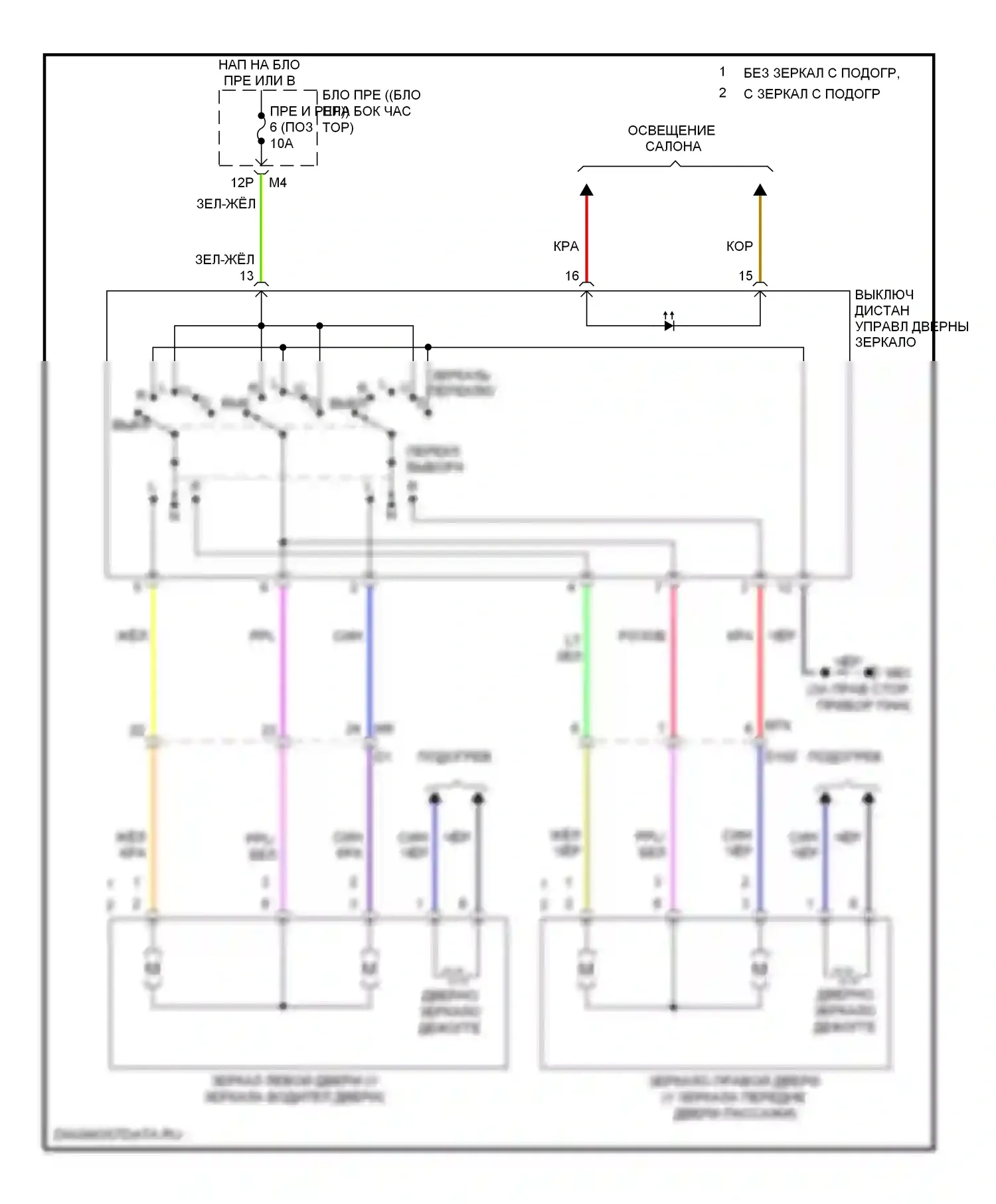 Pathfinder Nissan III рестайлинг (2010-2014): Электросхема управления зеркалами заднего вида 