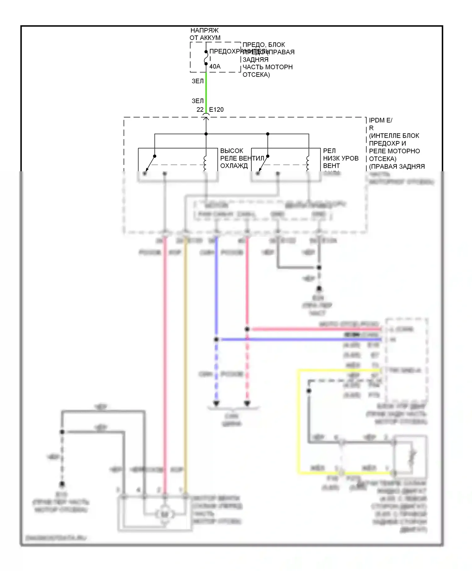 Pathfinder Nissan III рестайлинг (2010-2014): Электросхема вентилятора охлаждения 