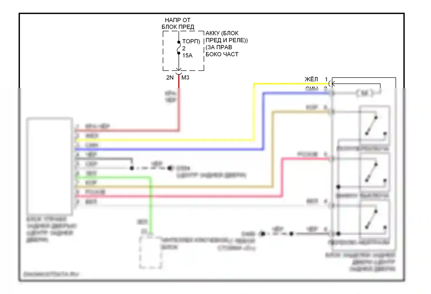 Pathfinder Nissan III (2004-2010): Электросхема устройства открывания задней двери 