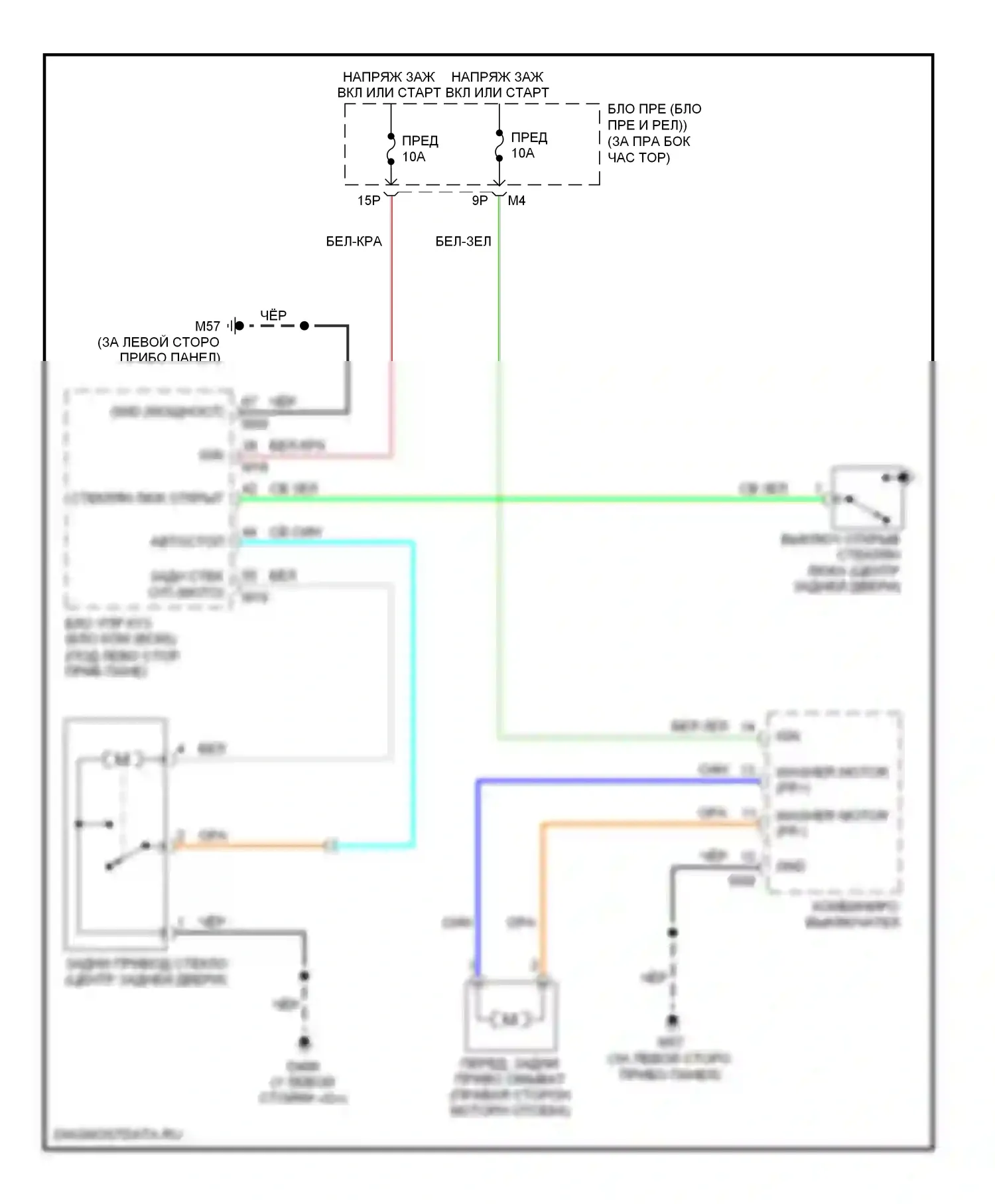 Pathfinder Nissan III (2004-2010): Электросхема задних дворников и омывателей 