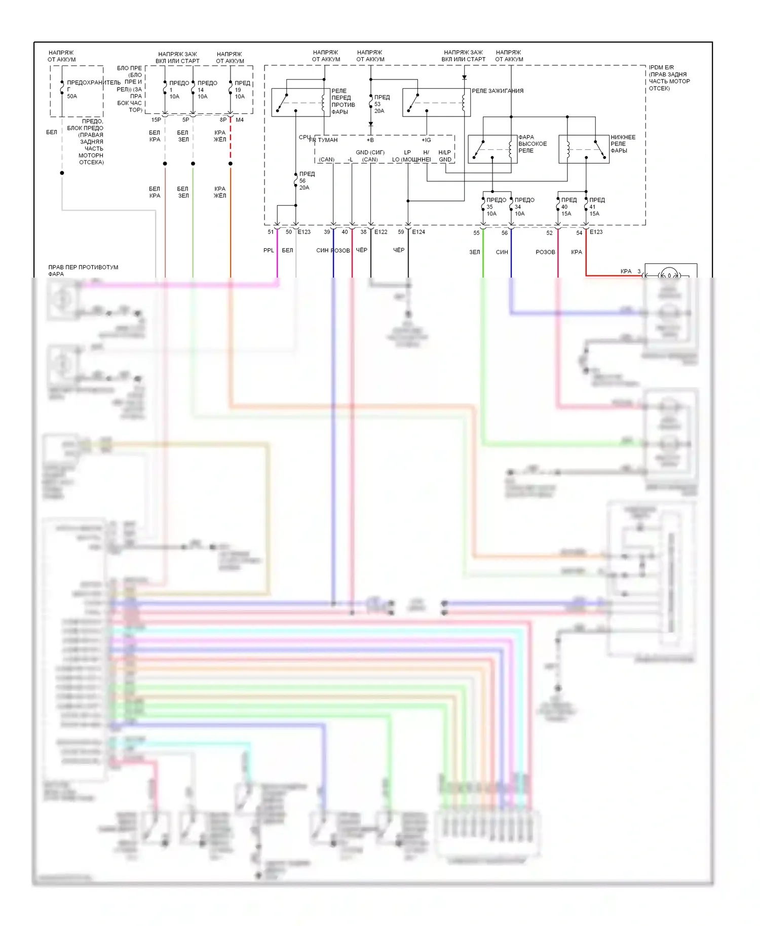 Pathfinder Nissan III (2004-2010): Электросхема фар, без дрели 