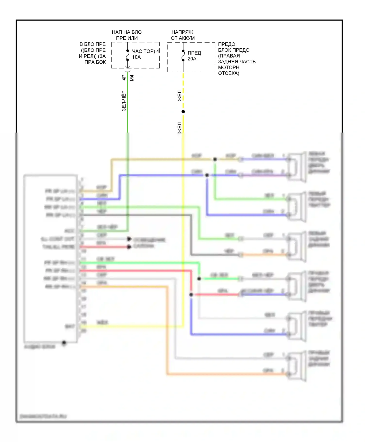 Pathfinder Nissan III (2004-2010): Электросхема базовой магнитолы 