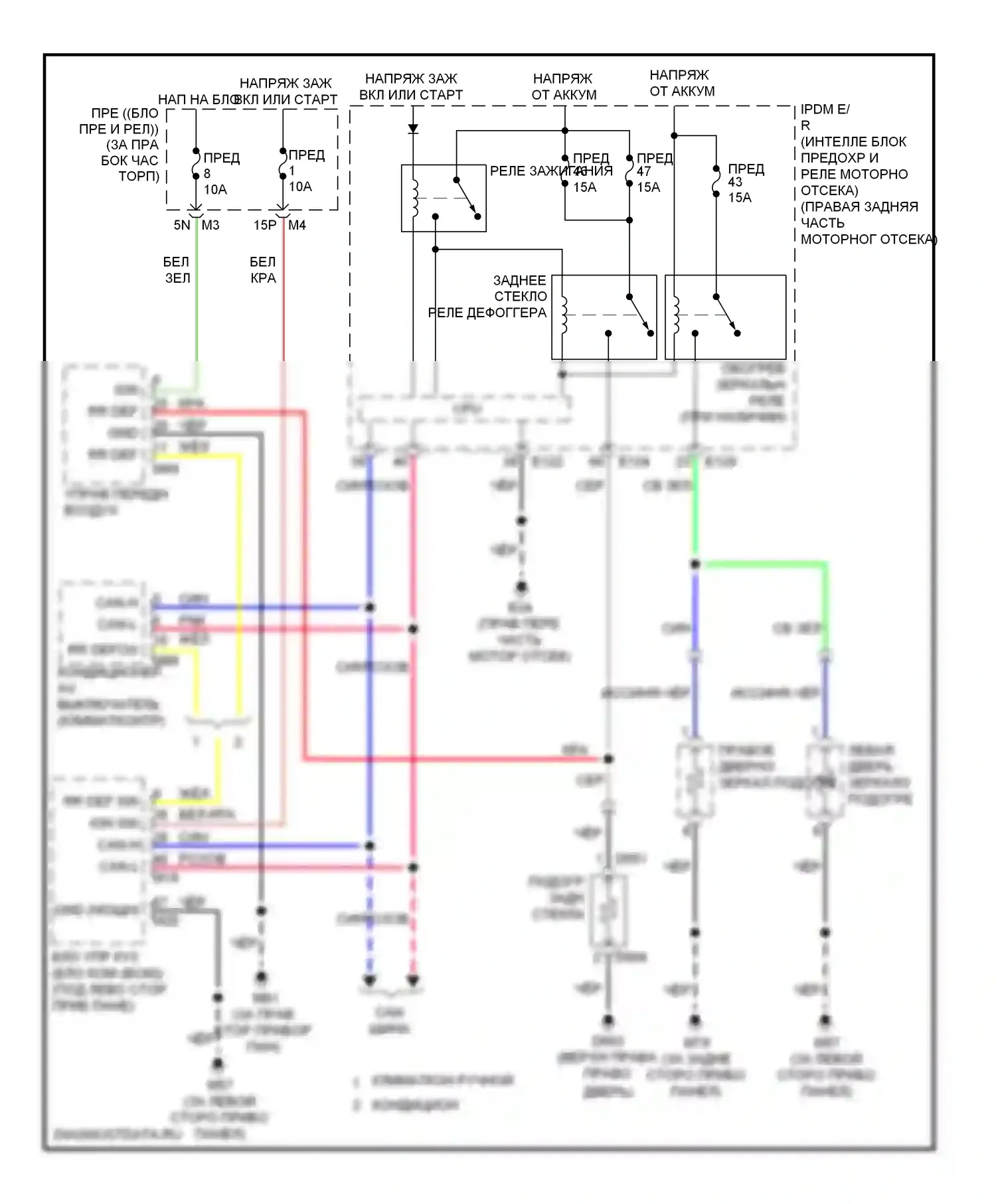 Pathfinder Nissan III (2004-2010): Электросхема подогрева стекол 