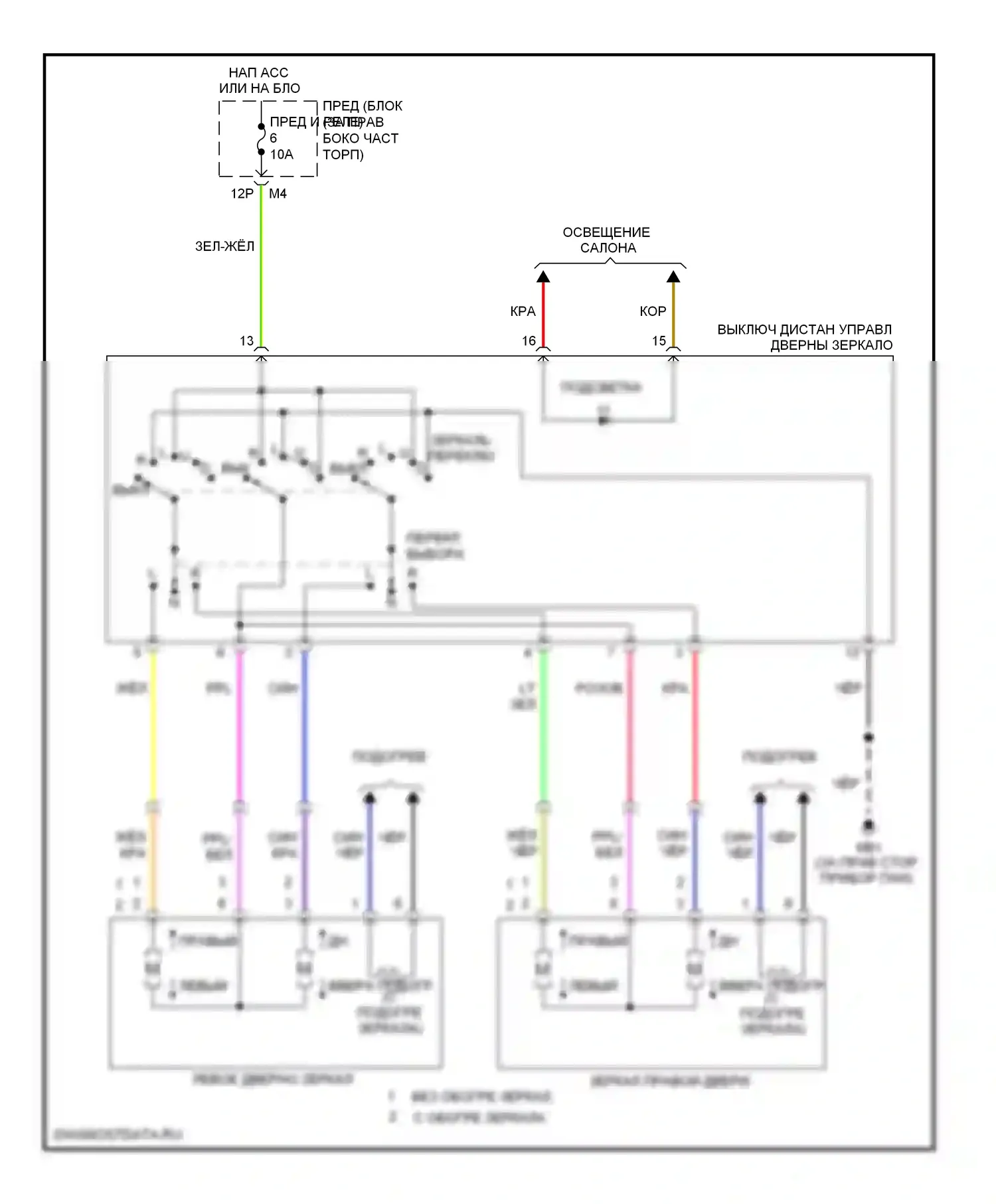 Pathfinder Nissan III (2004-2010): Электросхема силового зеркала 