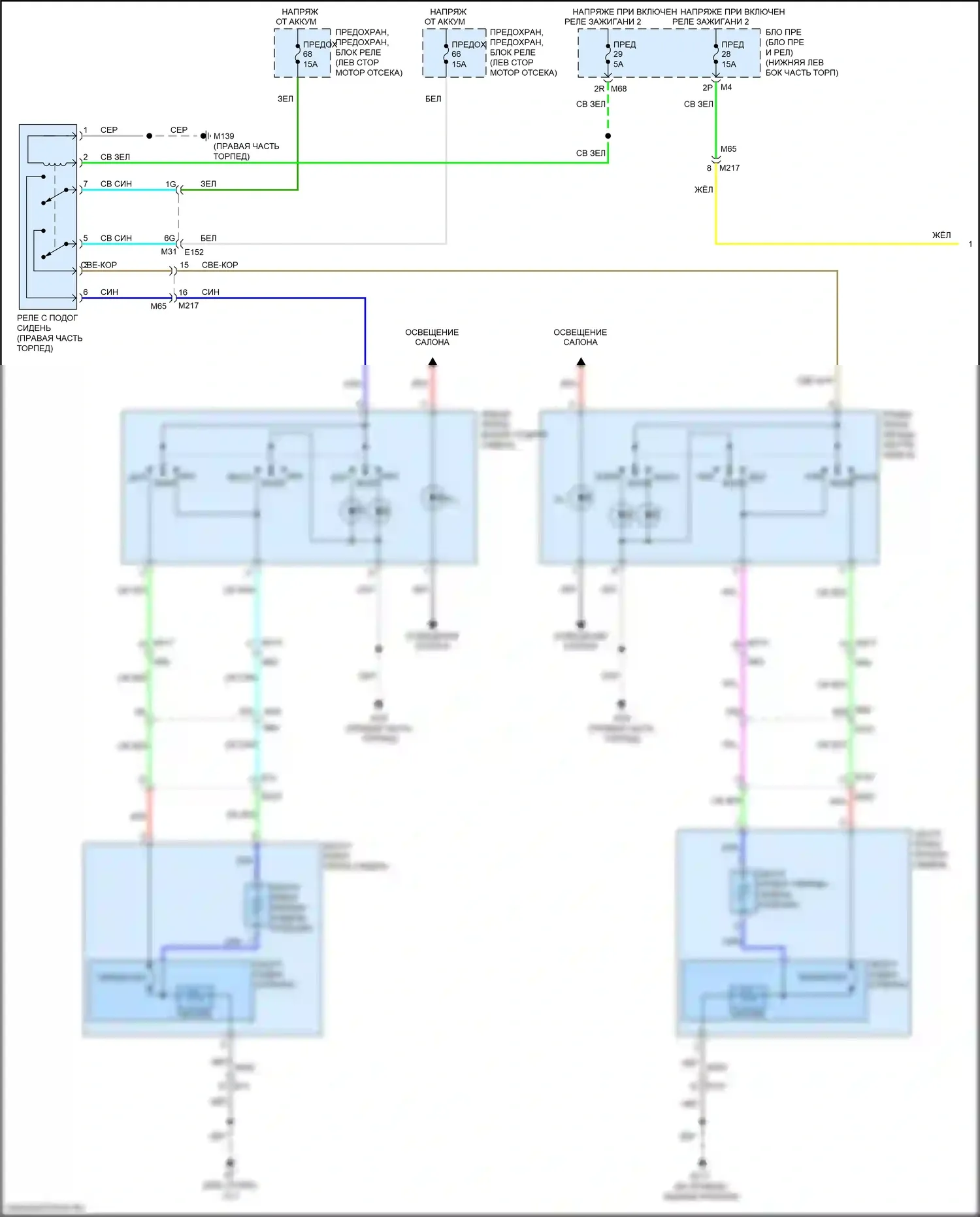 Pathfinder Nissan IV рестайлинг (2016-2020): Электросхема обогреваемых сидений (1 из 2) 