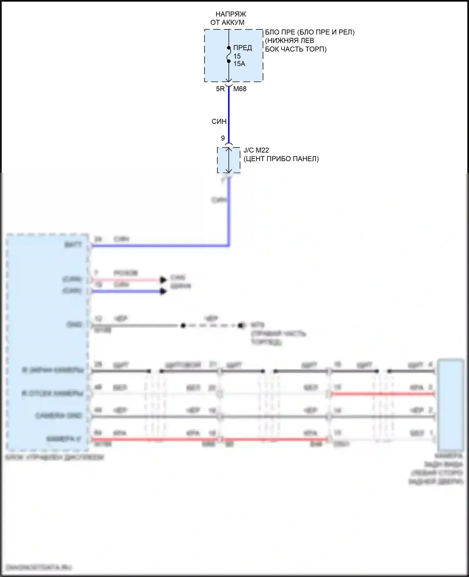 Pathfinder Nissan IV рестайлинг (2016-2020): Электросхема камеры заднего вида 