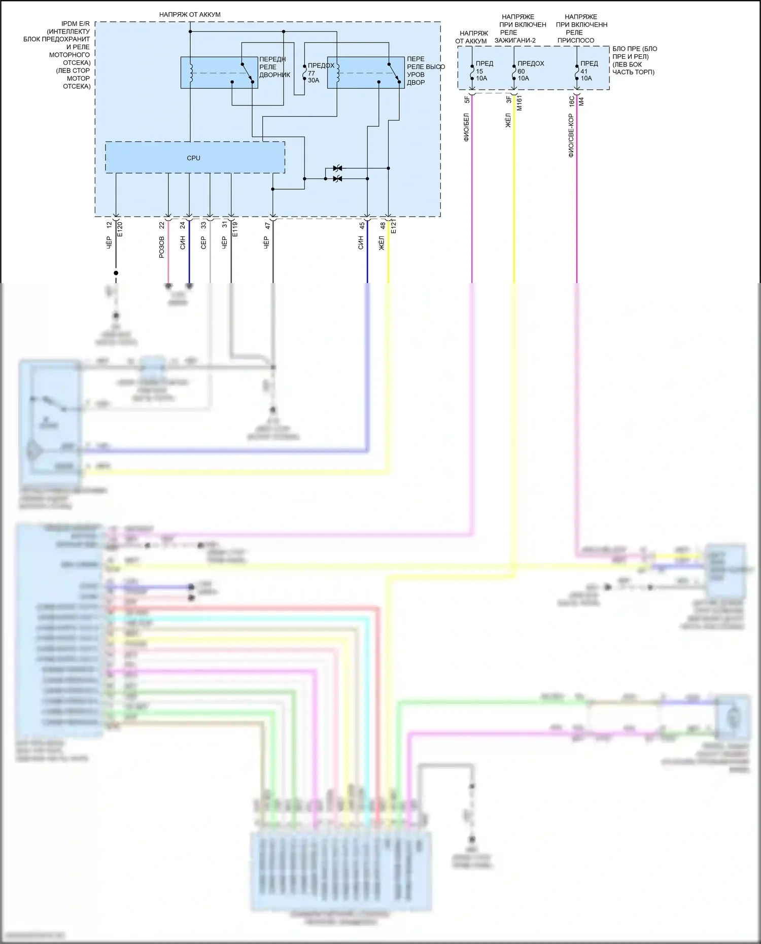 Pathfinder Nissan V (2021-2024): Электросхема передних дворников и омывателей 