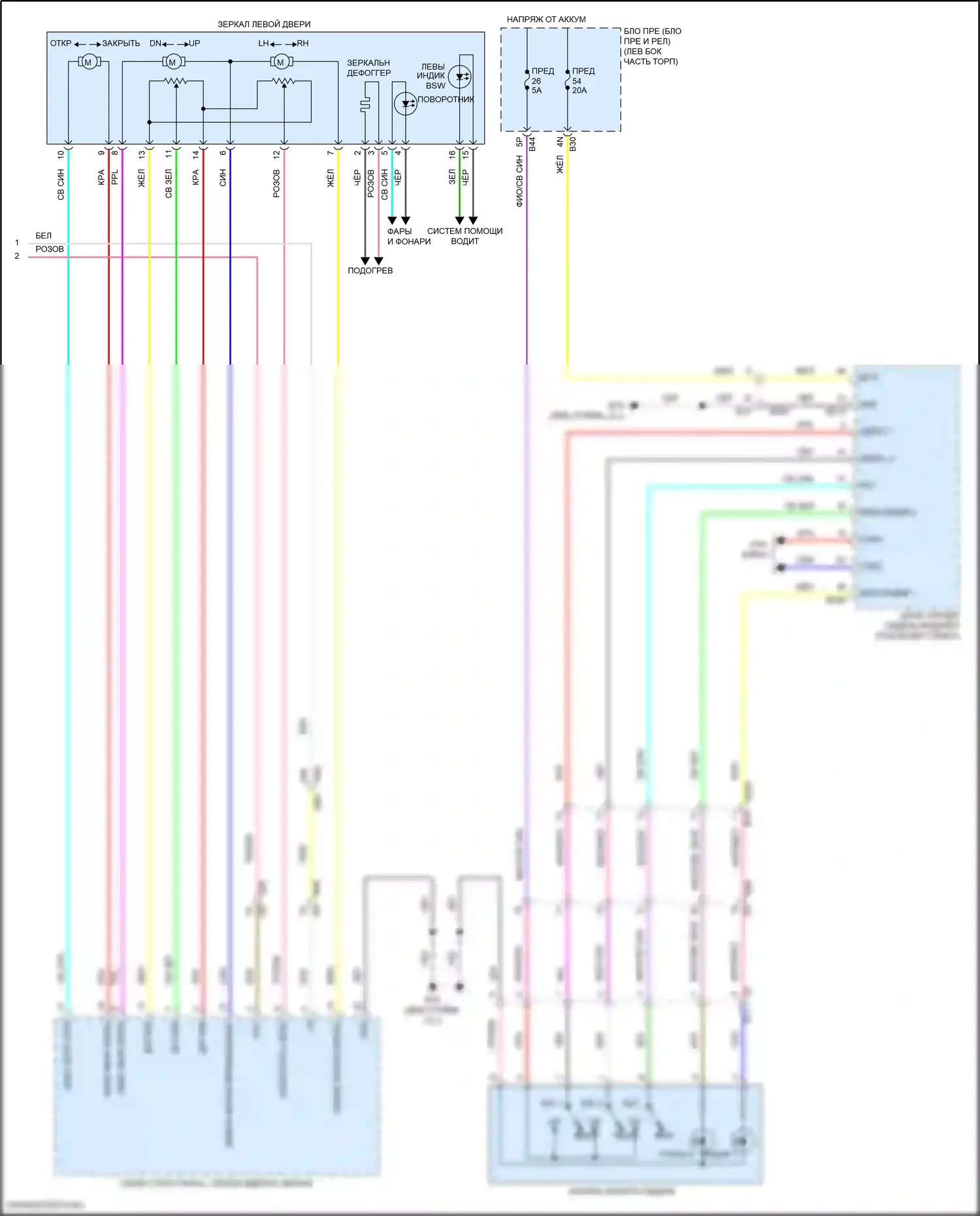 Pathfinder Nissan V (2021-2024): Электросхема памяти зеркал (2 из 2) 
