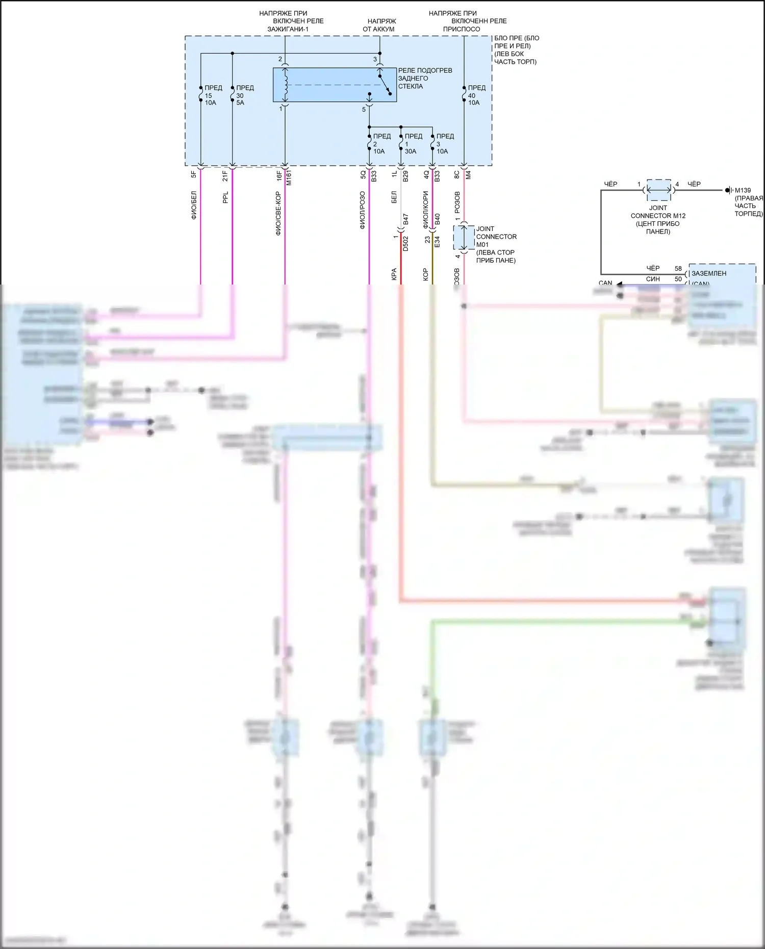 Pathfinder Nissan V (2021-2024): Электросхема подогрева стекол 