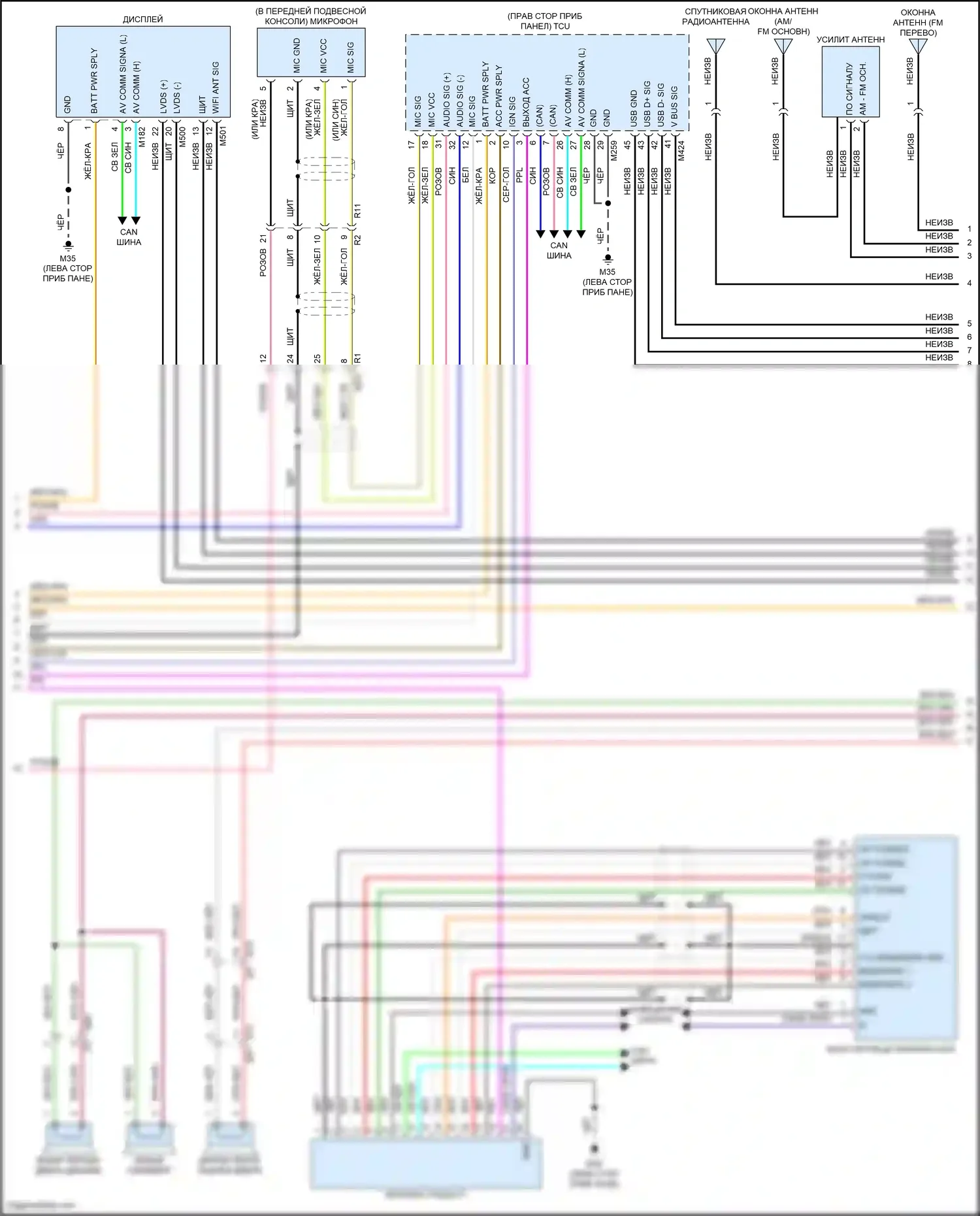 Patrol Nissan Y62 рестайлинг 2 (2019-2024): Электросхема магнитолы, без bose (2 из 3) 