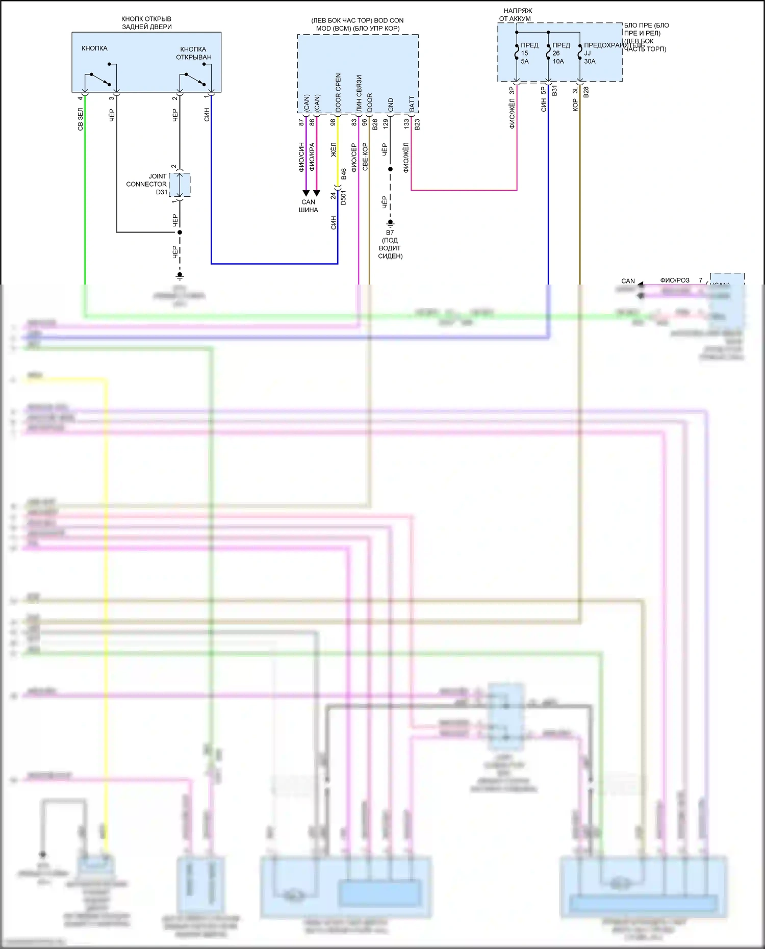 Qashqai Nissan III (2021-2024): Электросхема устройства открывания задней двери, с автоматической системой задней двери (2 из 2) 