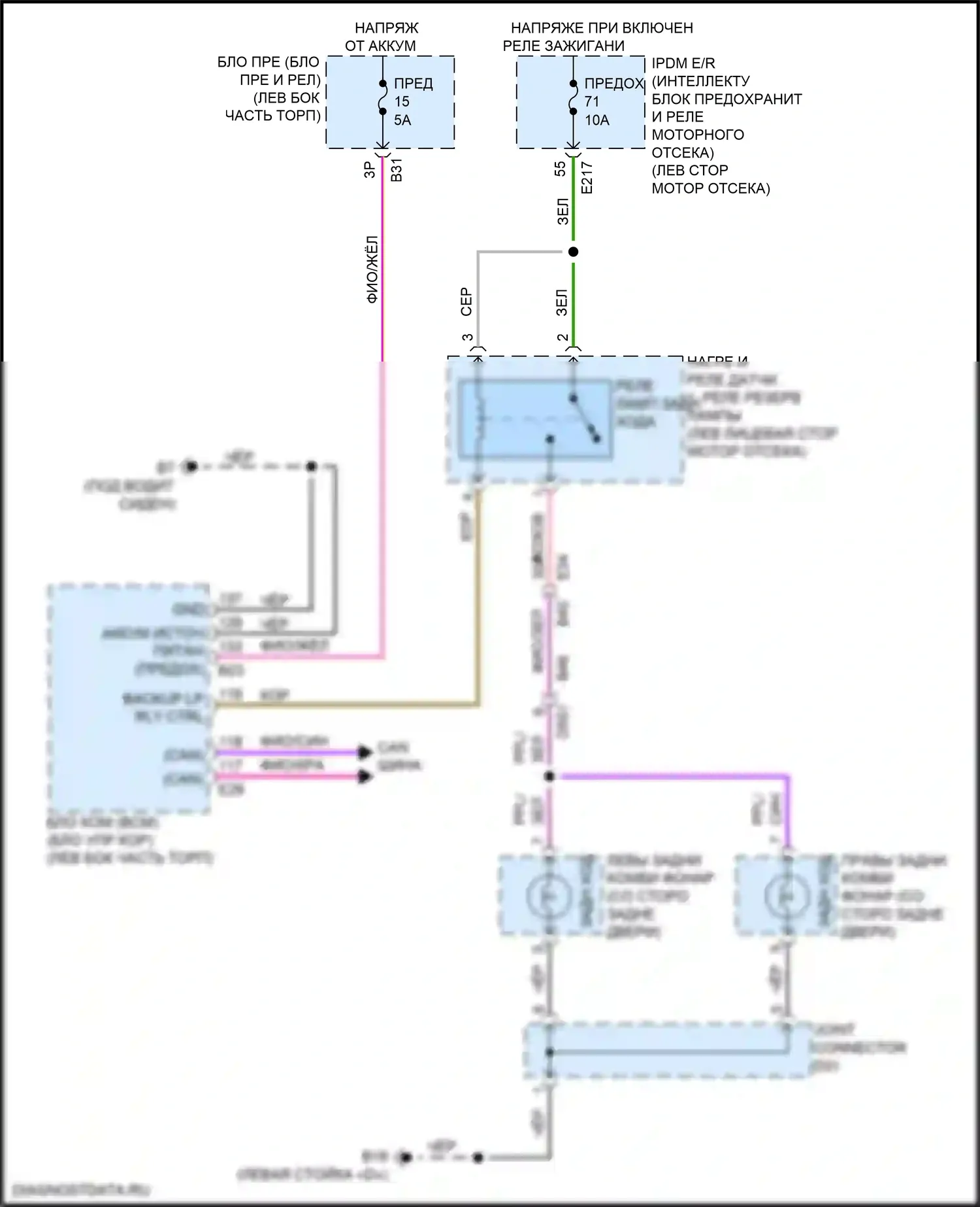 Qashqai Nissan III (2021-2024): Электросхема фонарей заднего хода 