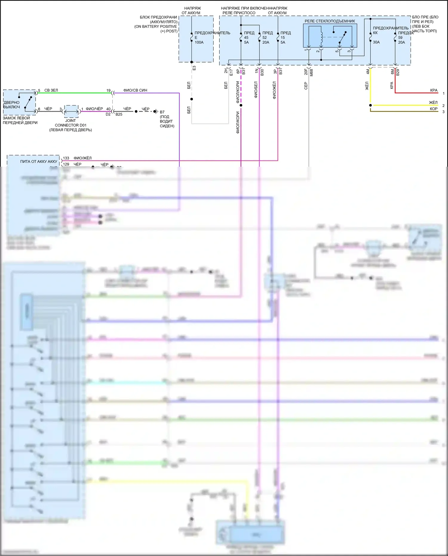 Qashqai Nissan III (2021-2024): Электросхема стеклоподъемников (1 из 2) 
