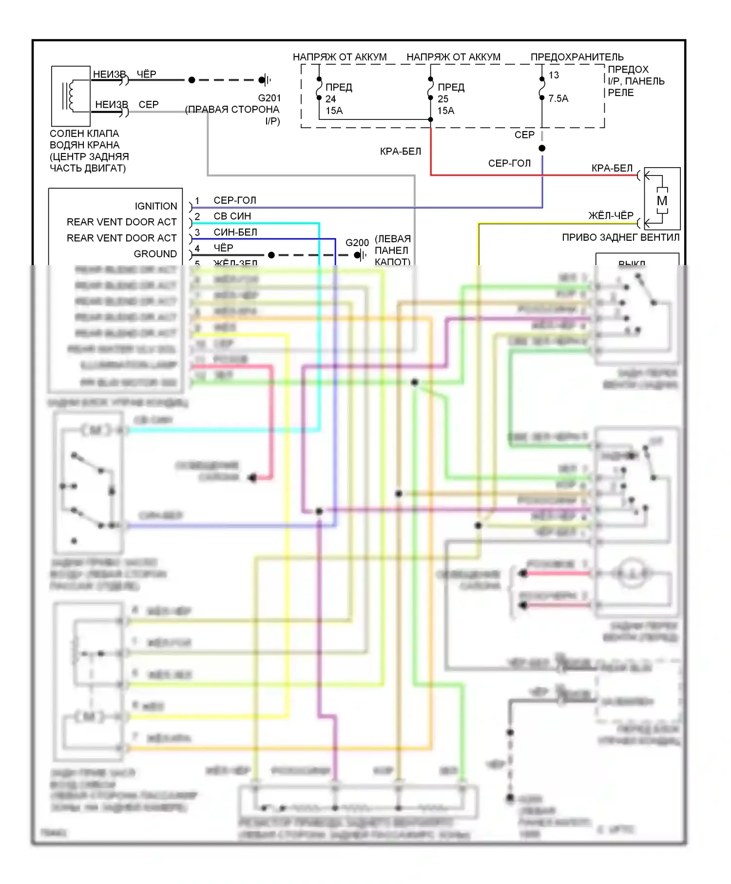 Quest Nissan I (1992-1998): Электросхема заднего кондиционера, ручной кондиционер 